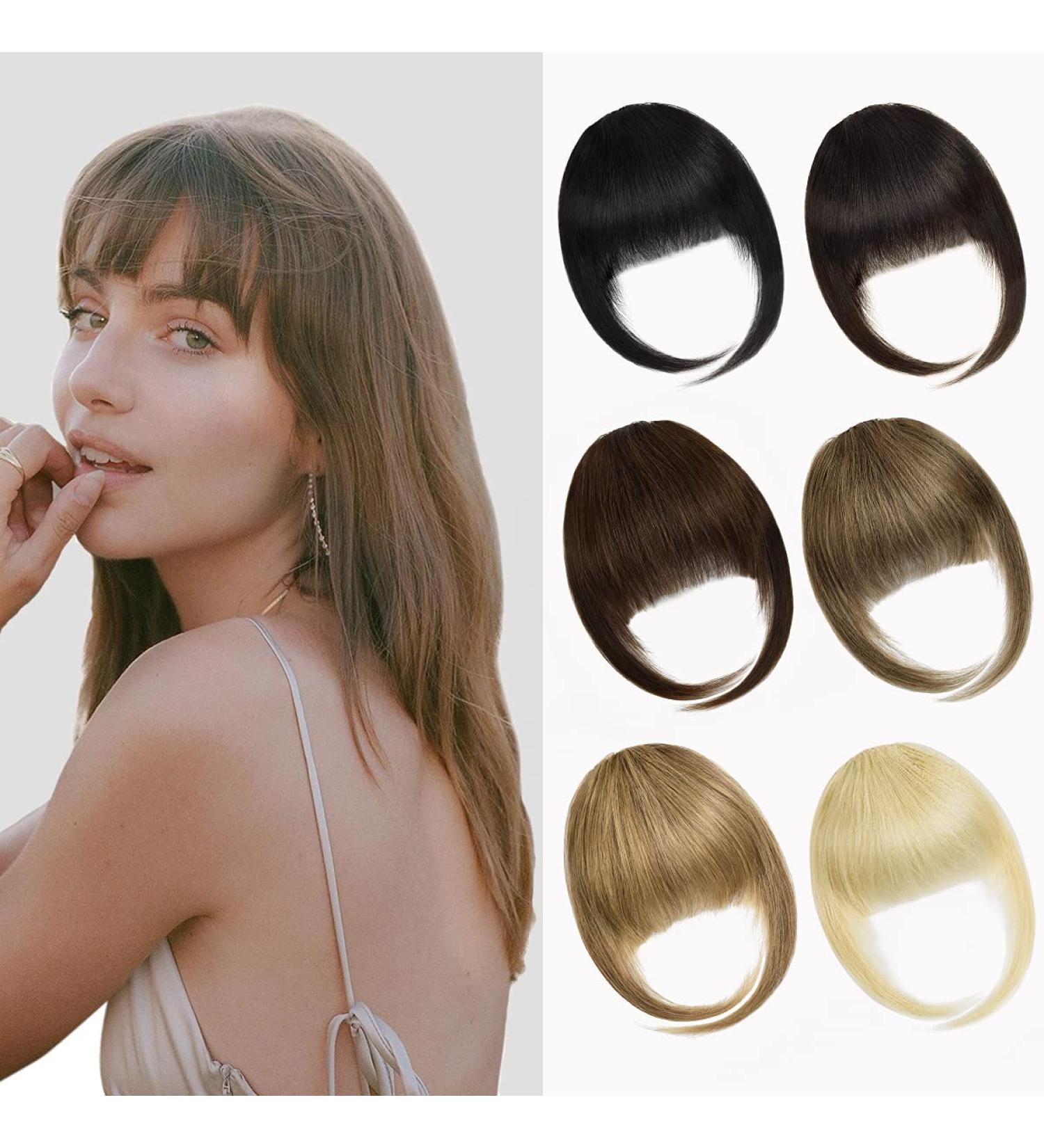 YAMEL Clip-in Bangs Dark Brown Human Hair Extensions for Women - Buy Online on SooperMarket.com