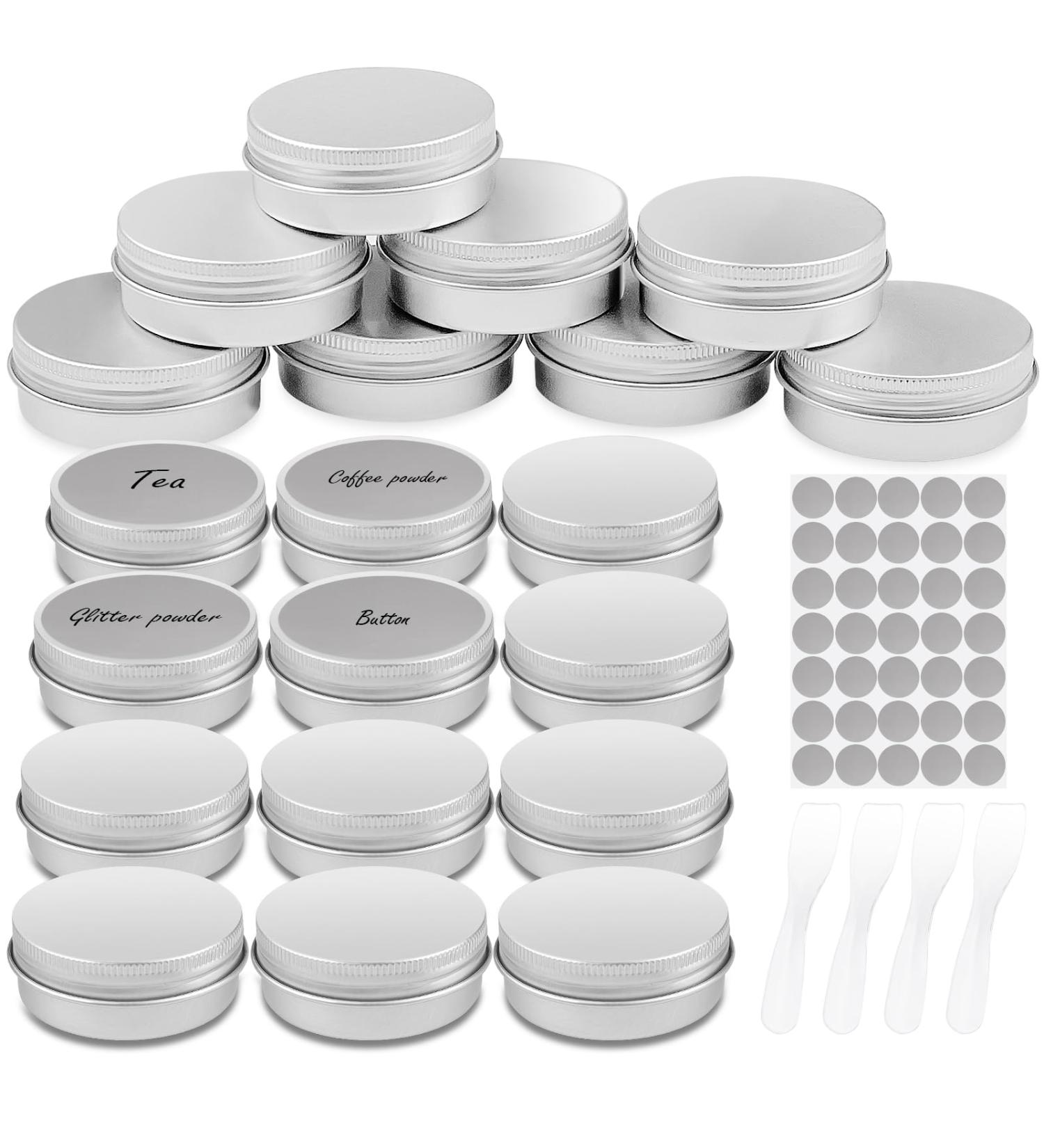Firschoie 20ml Aluminum Jars Empty Cream Jars with Screw Cap 28 Stickers & 4 Spatulas for Makeup Creams & Mini Candles (Silver) - International Shipping Available - Buy Online on SooperMarket.com