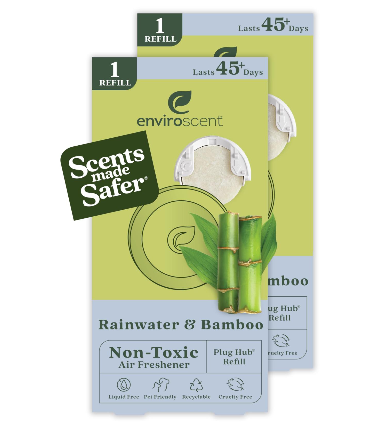 Enviroscent Non-Toxic Air Freshener Refills - Rainwater & Bamboo | Essential Oil Plug-In Refills | Long Lasting Home Fragrance - 90+ Days | 2 Liquid Pod Refills - Buy Online on SooperMarket.com