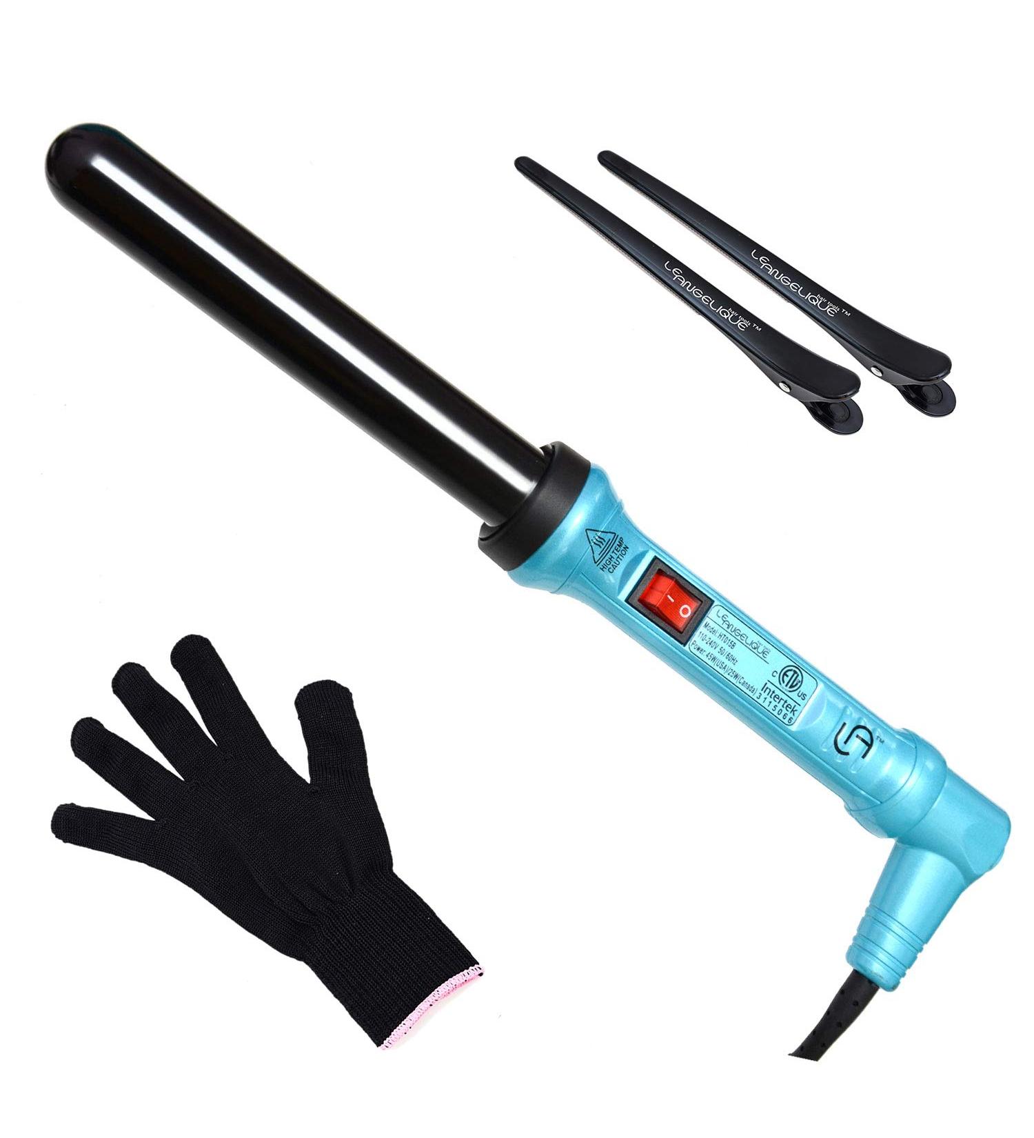 Le Angelique 1 Inch Ceramic Curling Wand - Beach Waves & Curls | 25mm Clipless Hair Curler with Glove & Clips | 450F Heat | Dual Voltage - Tiffany Blue - Buy Online on SooperMarket.com