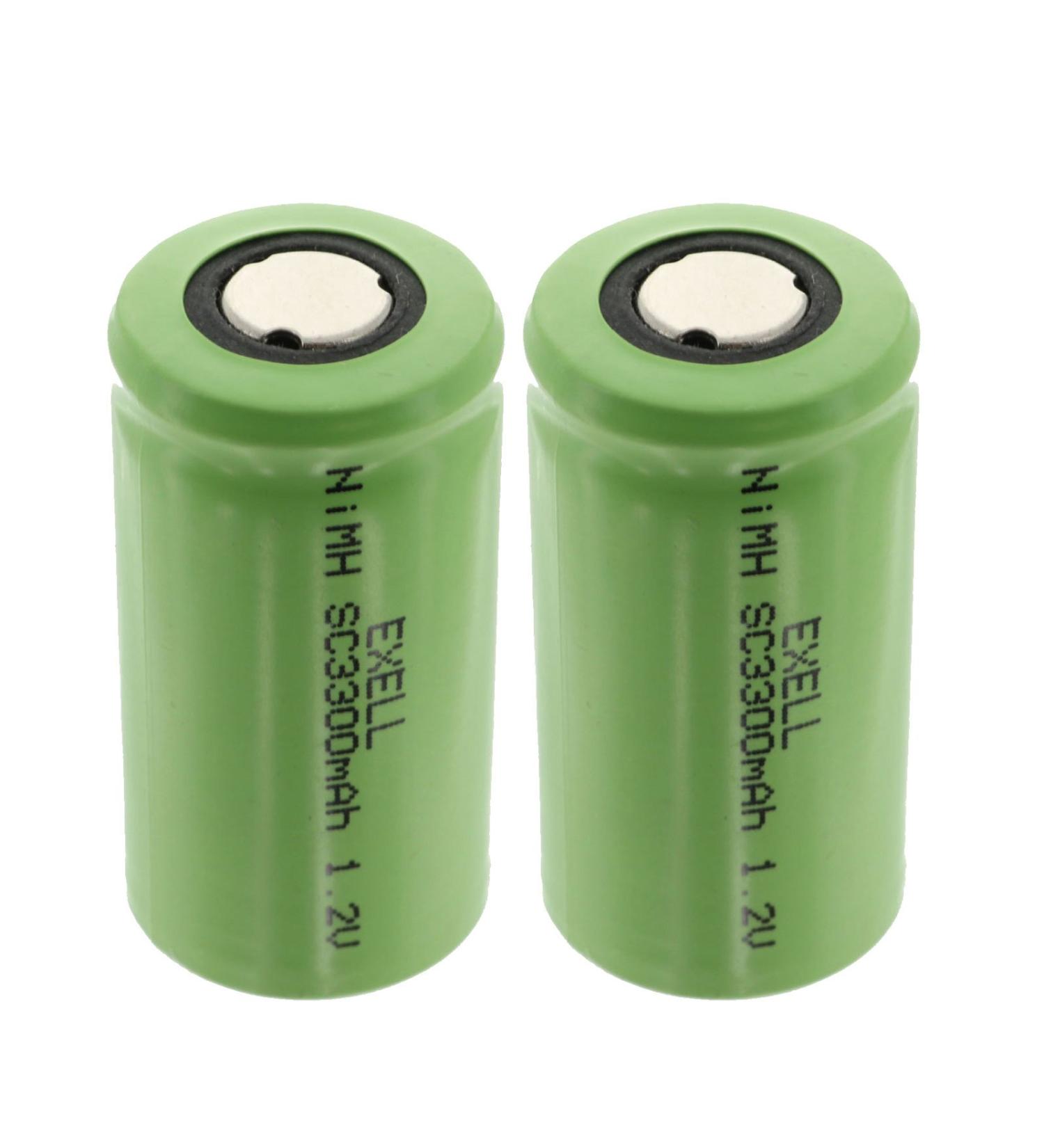 2x Exell 1.2V 3300mAh NiMH SubC Size Rechargeable Flat Top Batteries use with high power static applications (Telecoms UPS and Smart grid) radio controlled devices electric tools electric mopeds