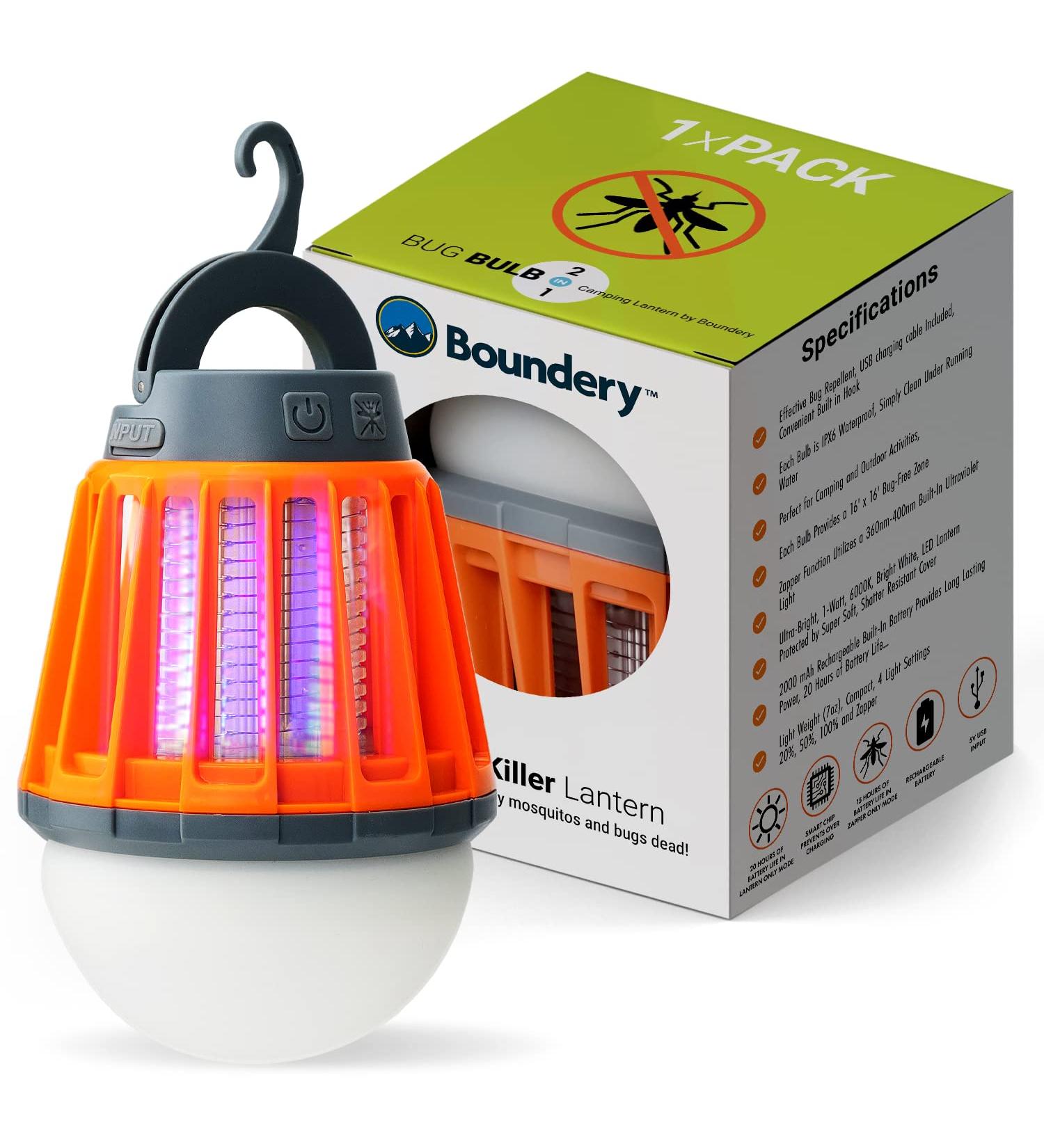 Boundery Bug Zapper Light Bulb - Fast Mosquito Elimination | USB Rechargeable IPX6 Waterproof LED Zapper | Portable with 4 Light Modes - Buy Online on SooperMarket.com