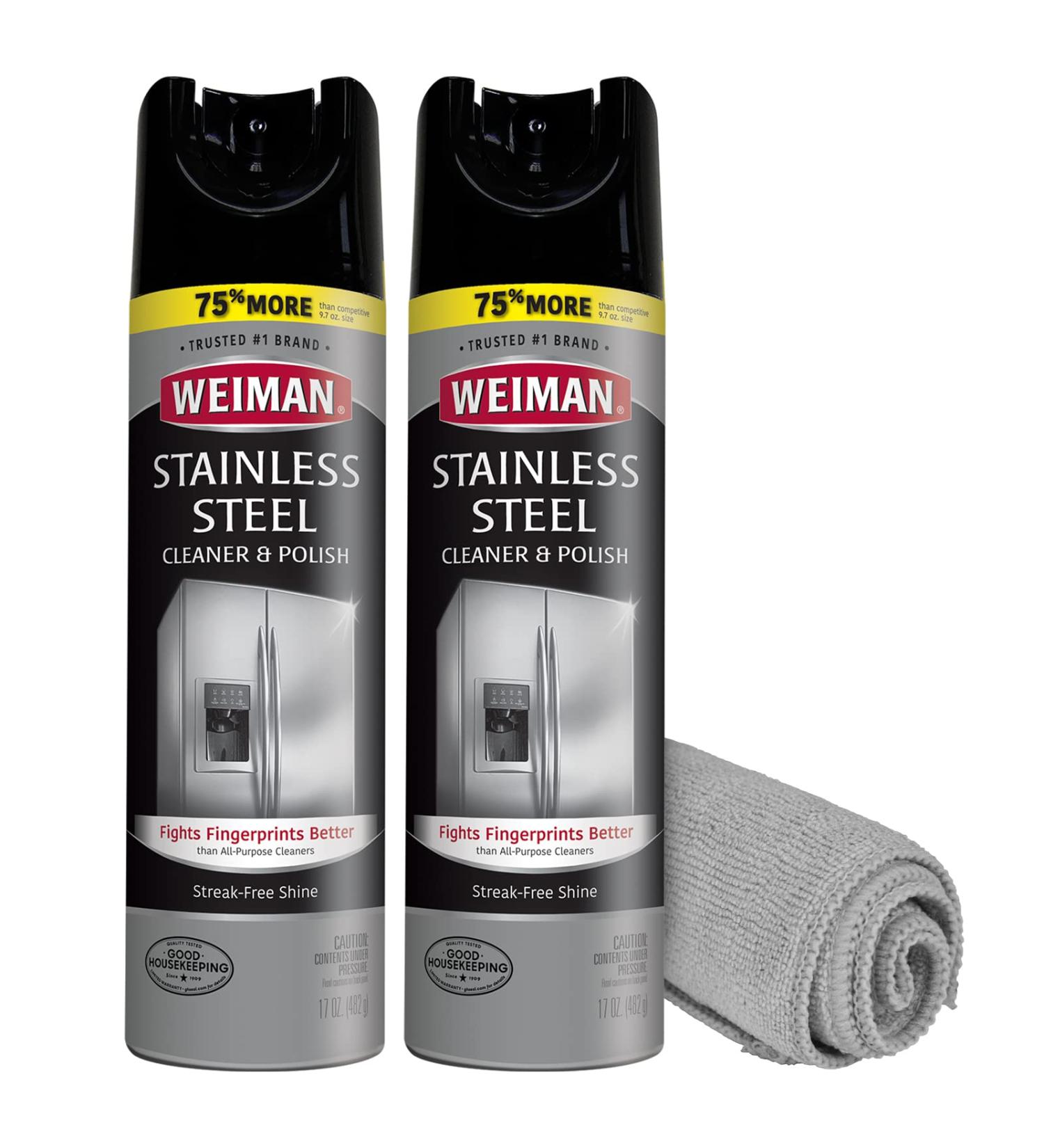Weiman Stainless Steel Cleaner & Polish - 2 Pack Aerosol Spray with Microfiber Cloth - Streak-Free Shine for Refrigerator, Oven, Dishwasher, Stove - Protects from Fingerprints - Buy Online on SooperMarket.com