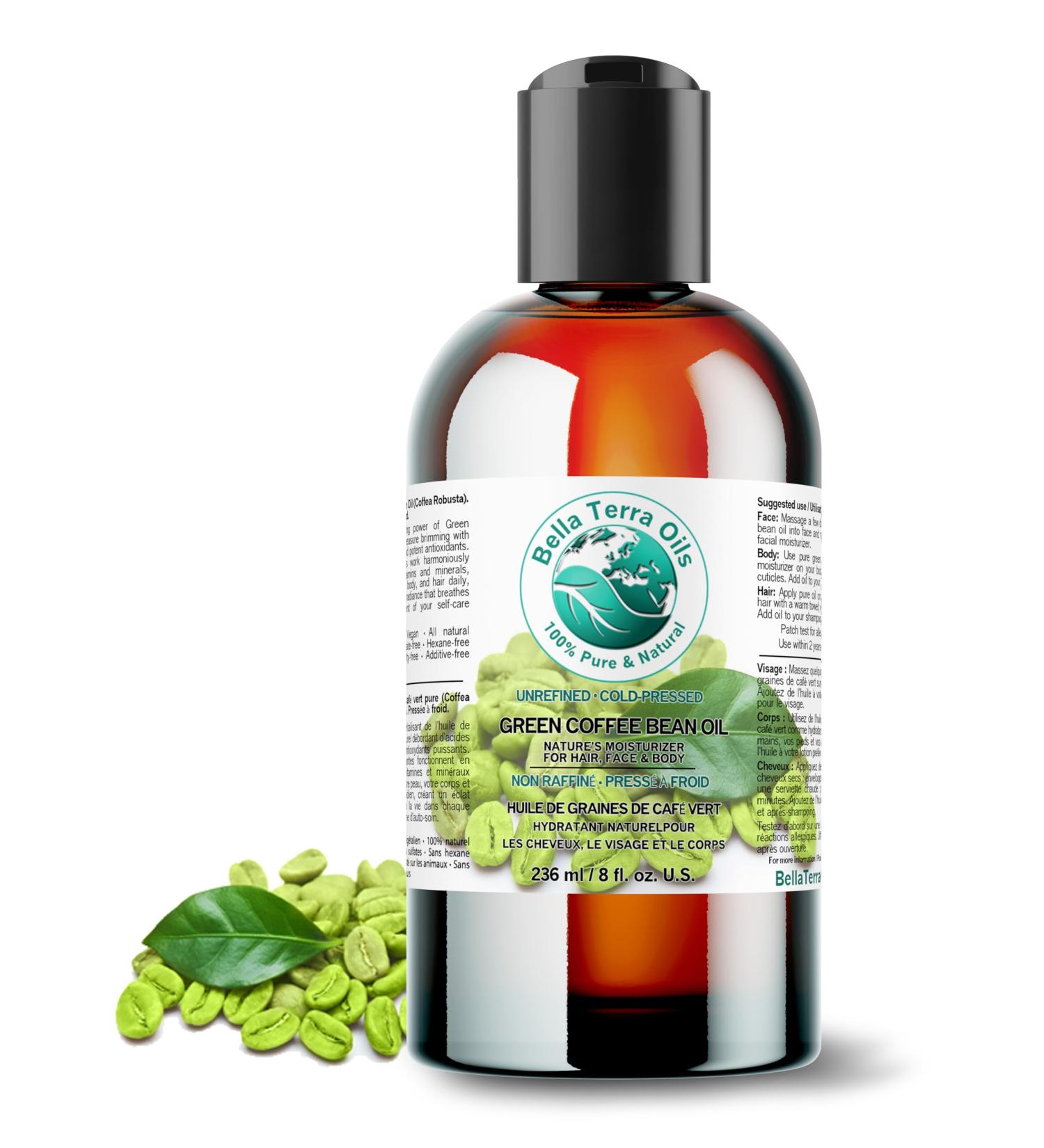 Green Coffee Bean Oil 236 ml Rich in Antioxidants Natural Moisturizer Versatile Use Bella Terra Oils  - Buy Online on SooperMarket.com