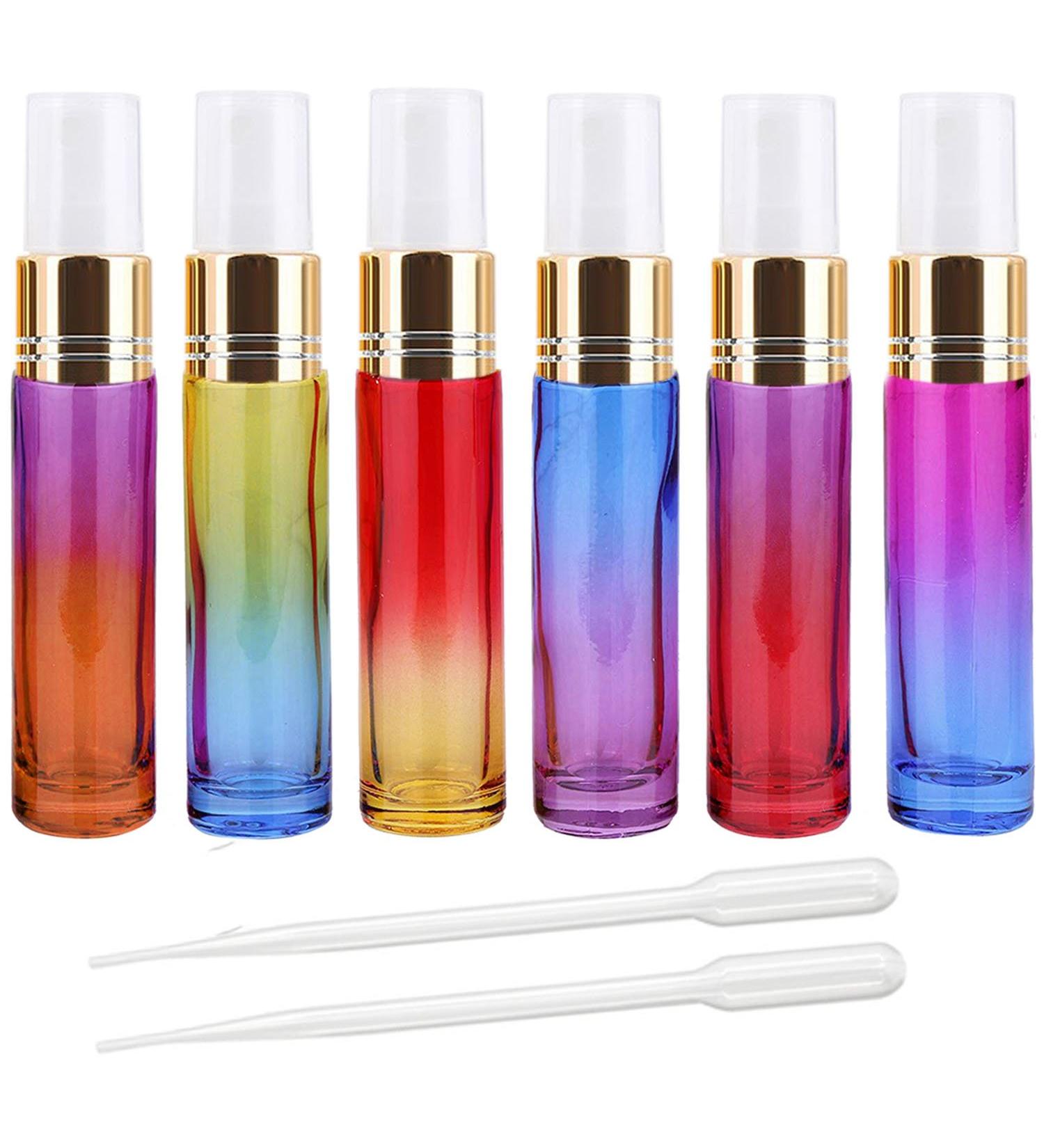 Allefum 10ml Glass Atomizer Mini Perfume Spray Bottles - Color Gradient Travel Set with 2 Transfer Pipettes - 6 Pack - Buy Online on SooperMarket.com