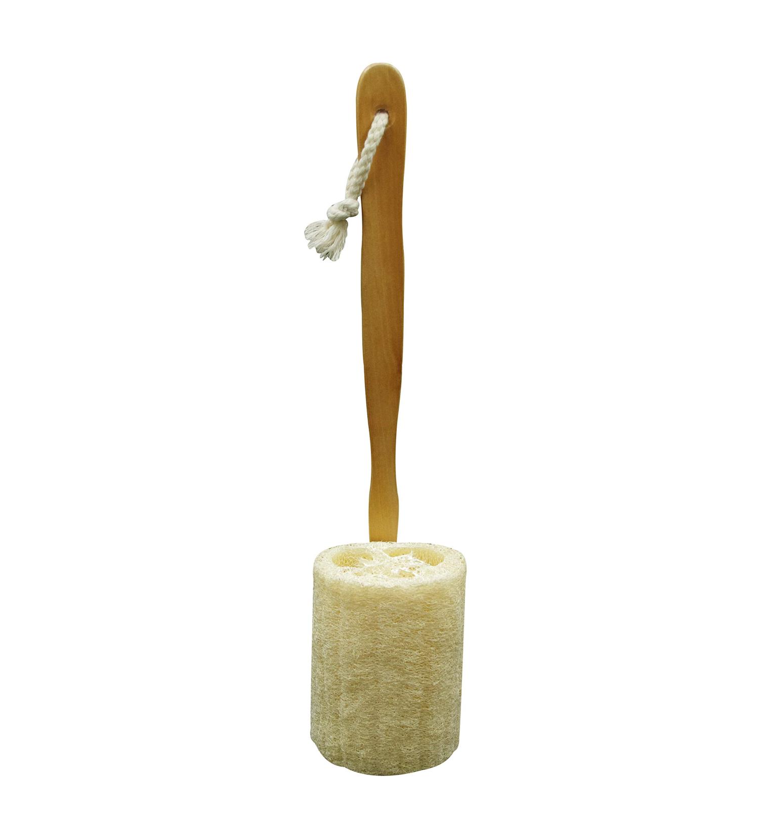 Natural Exfoliating Loofah Back Sponge Scrubber Brush with Wooden Handle - Bath and Shower Spa Tool - Buy Online on SooperMarket.com