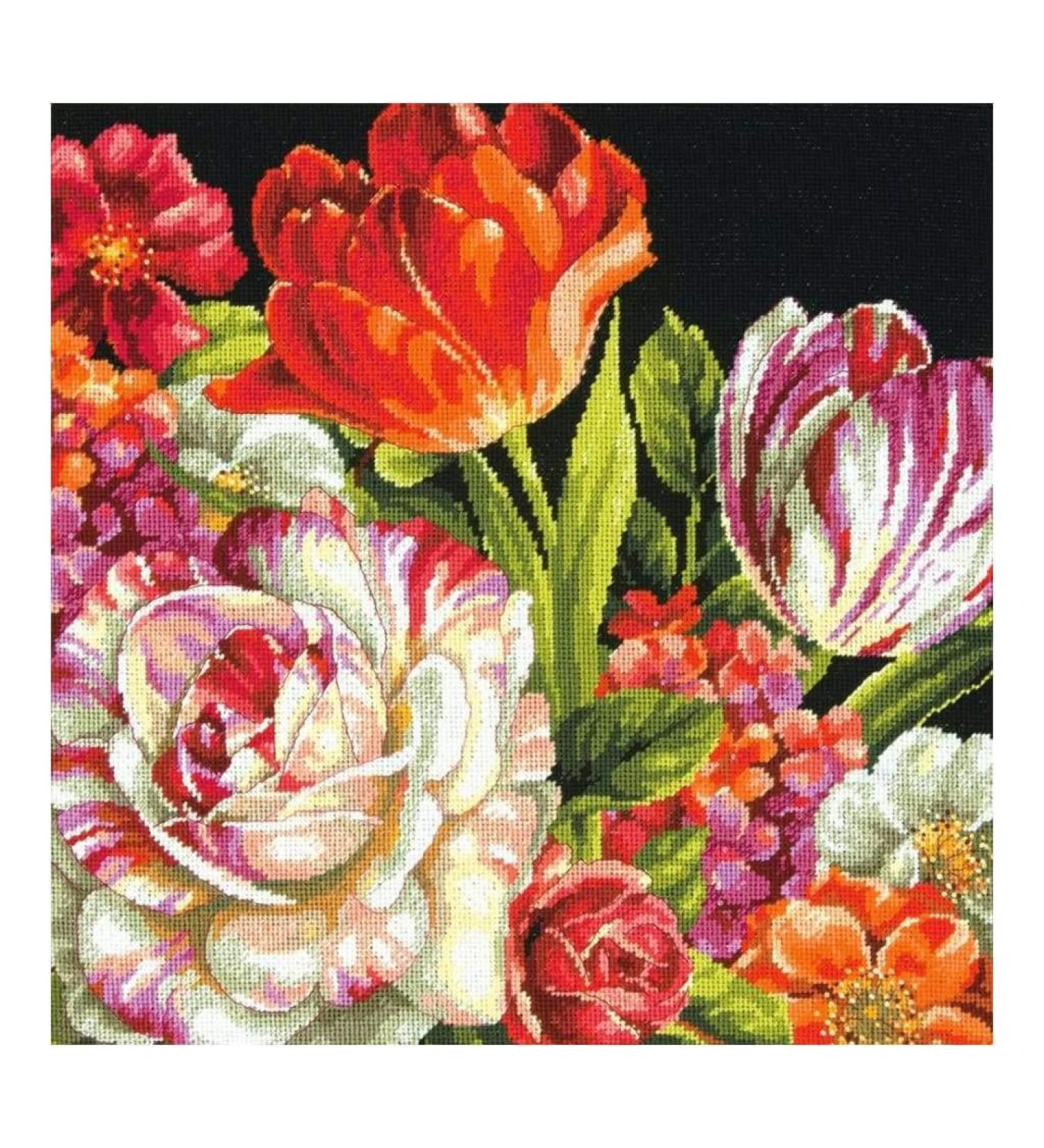 Dimensions Needlepoint Kit 14x14 Bouquet on Black Stitched in Thread - 71-20079 - Buy Online on SooperMarket.com