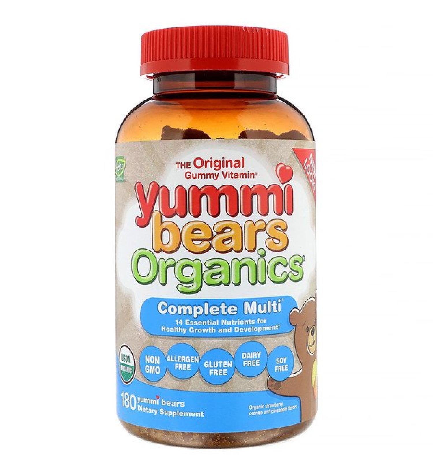 Hero Nutritional Products Yummi Bears Organics Complete Multi Organic Strawberry Orange and Pineapple Flavors 180 Yummi Bears