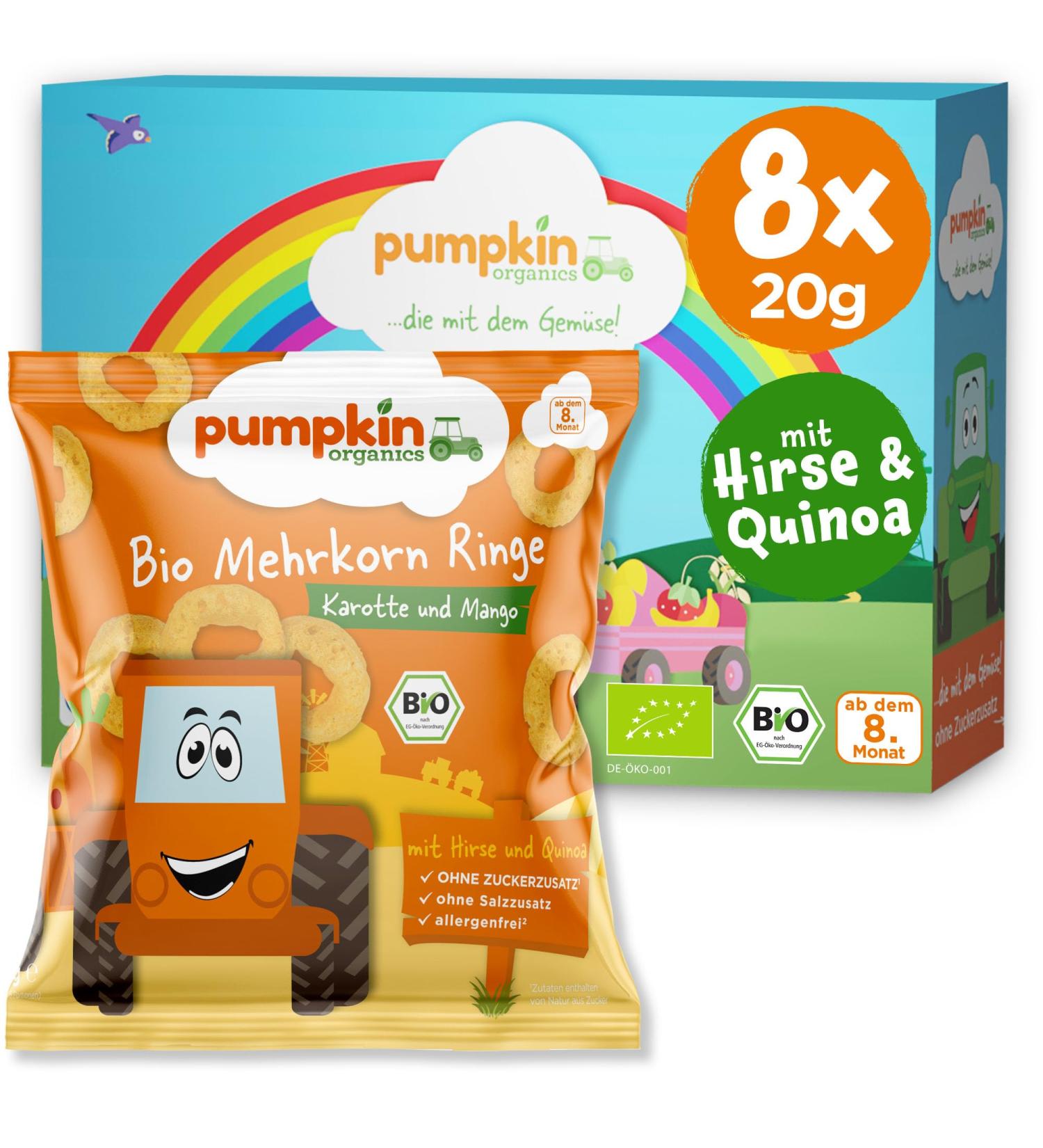 Buy Pumpkin Organics Children s Snack - Bio Multi-Grain Carrot & Mango (8-Pack) | Allergen-Free Gluten-Free Baby Snacks for Kids 12+ Months - Buy Online on SooperMarket.com