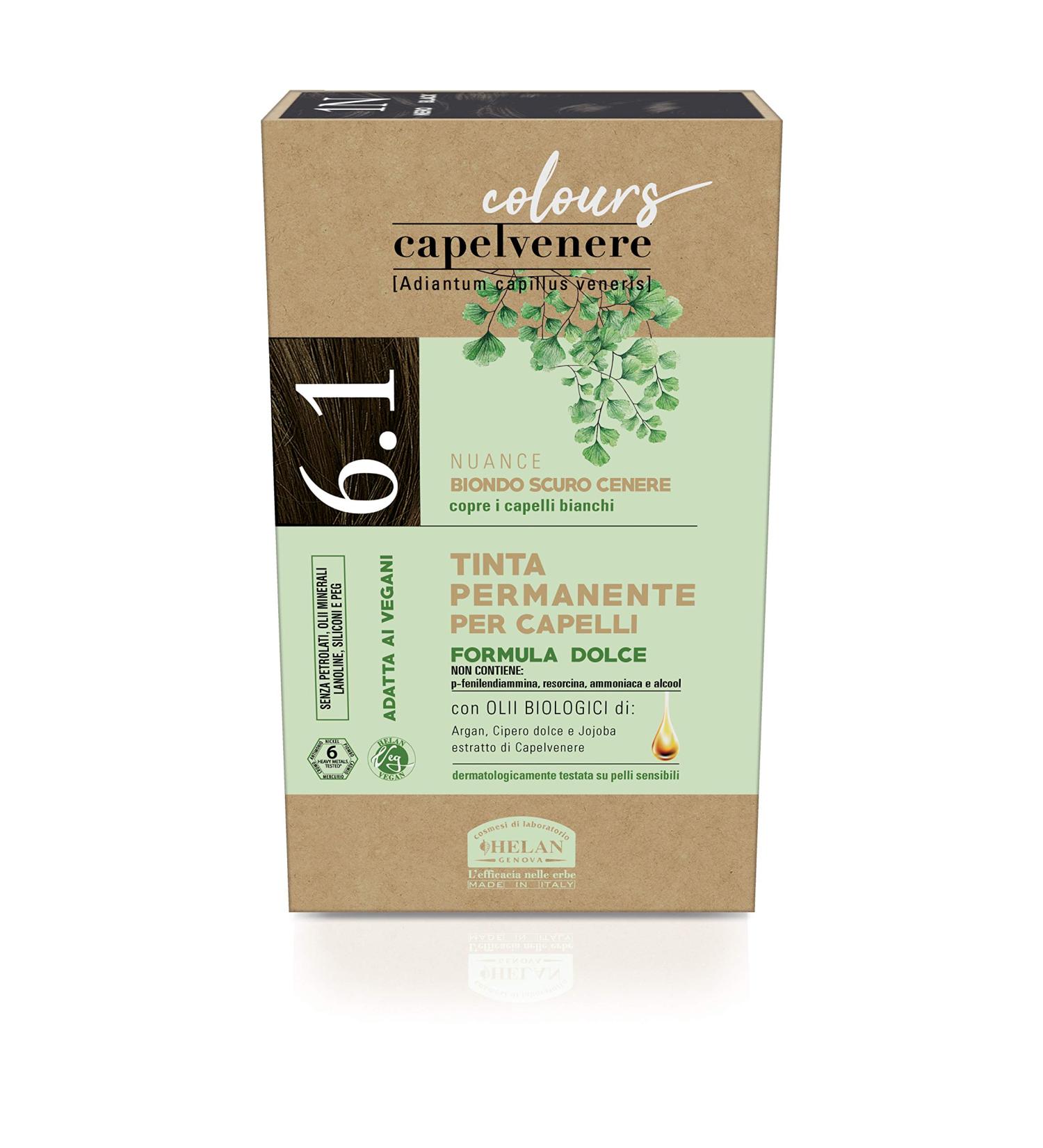 Helan Capelvenere Colours Permanent Natural Hair Colour Nuance N6.1 Dark Ash Blonde - Easy Application Kit Odourless Excellent Coverage - Ammonia and Alcohol Free Hair Colour 125 ml - Buy Online on SooperMarket.com