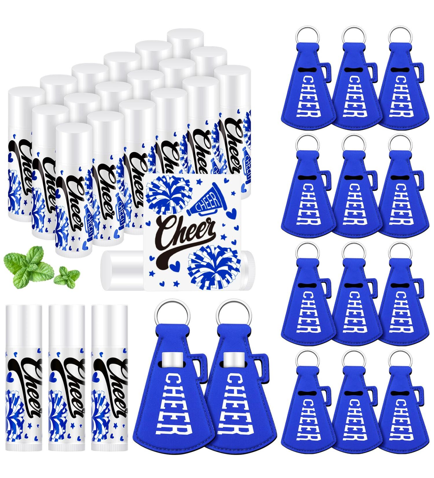 18 Sets Cheerleader Lip Balm & Lipstick Holder Keychains - Blue Red Cheer Favors for Team & Sports Parties - Buy Online on SooperMarket.com