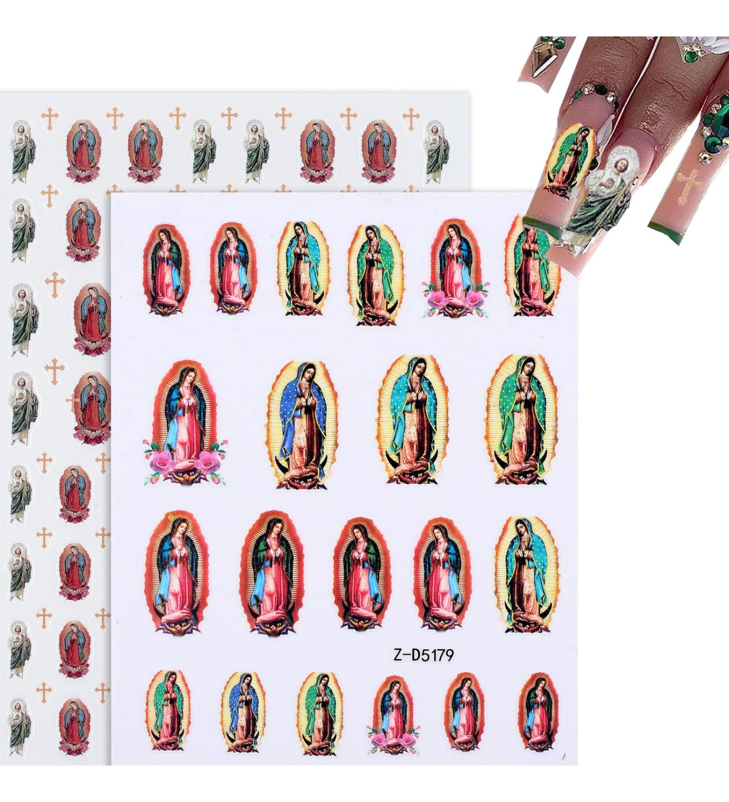 Virgin Mary & San Judas Nail Stickers Set - Retro Nail Decorations for Acrylic Nails - Buy Online on SooperMarket.com