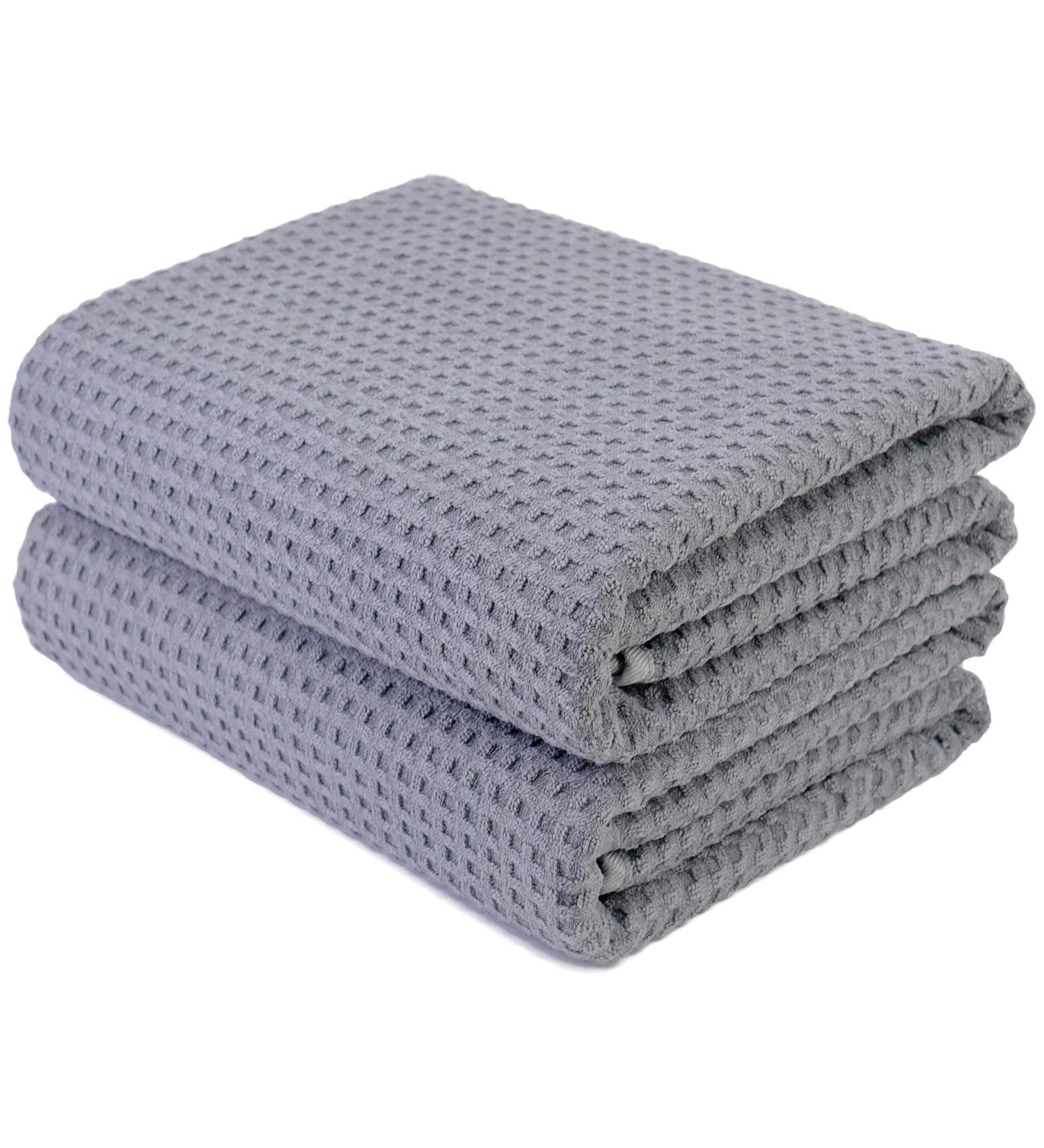 POLYTE Oversize Quick Dry Microfiber Bath Towel Set of 2 - 60x30in (Gray Waffle Weave) - Buy Online on SooperMarket.com
