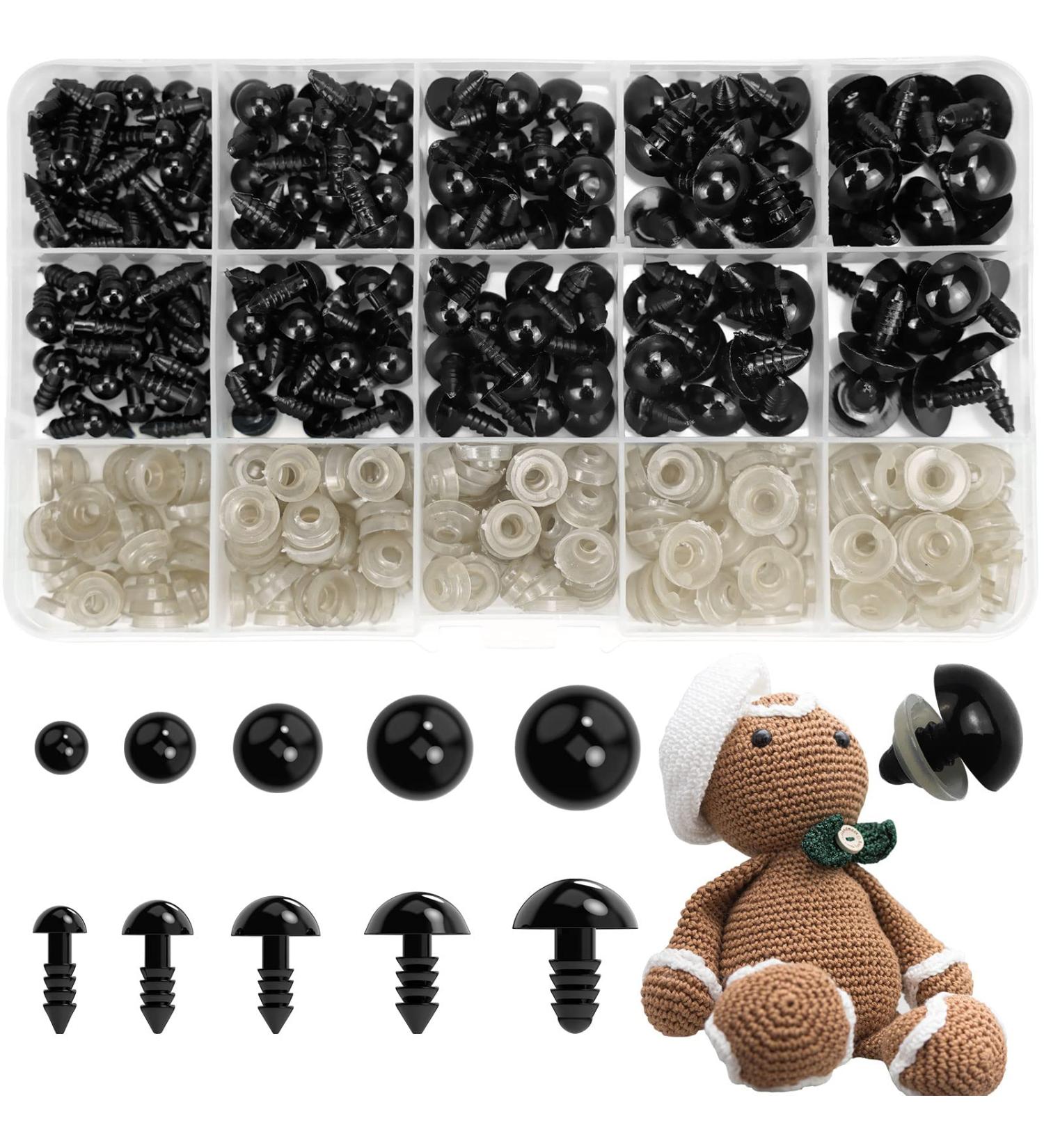 240PCS Black Safety Eyes for Amigurumi & Crafts - Sizes 6mm to 14mm - Doll Eyes with Washers for Crochet, Toys, Stuffed Animals - Buy Online on SooperMarket.com