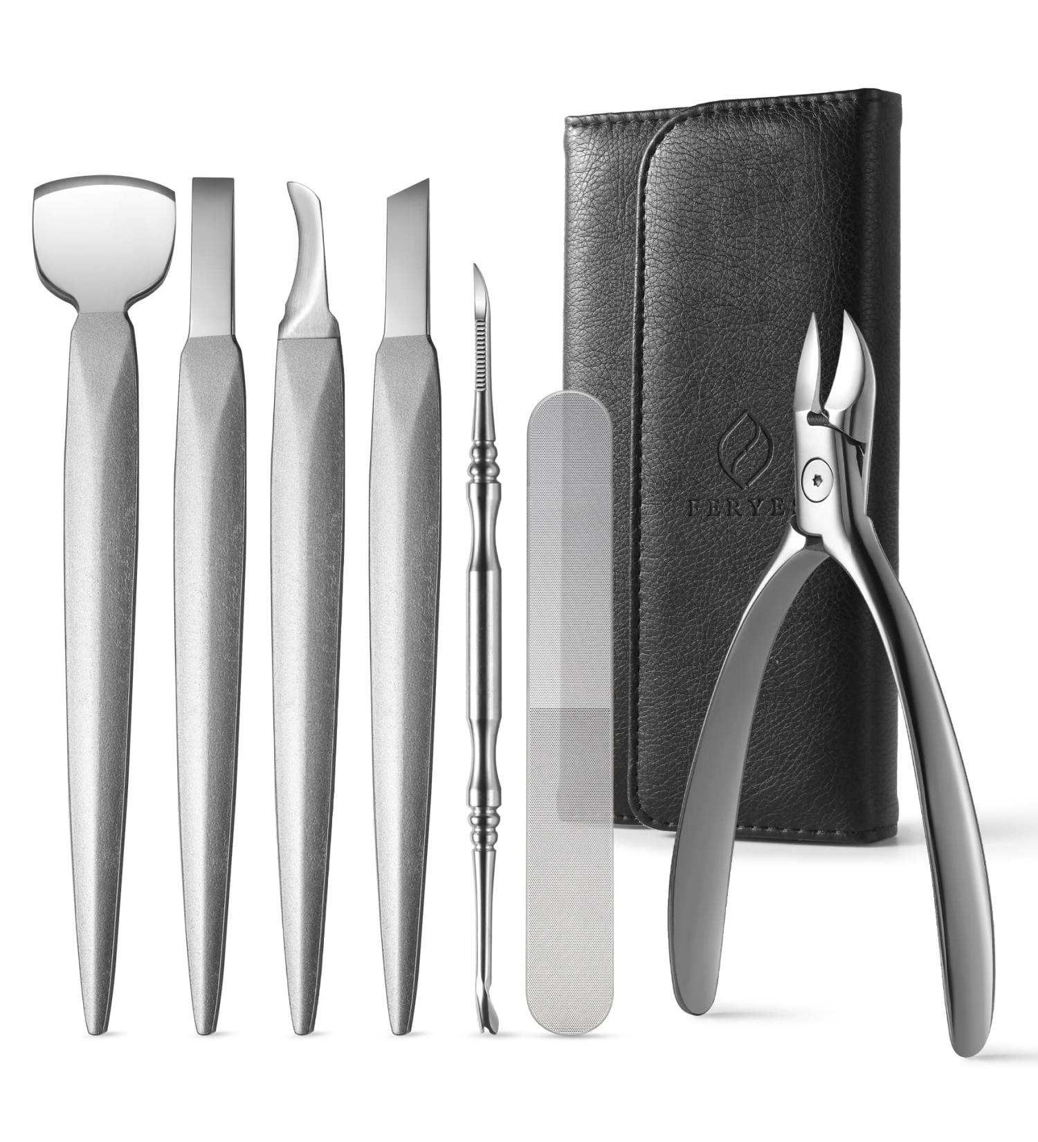 FERYES Pedicure Knife Ingrown Toenail Kit - 7 PCS Professional Toenail Grooming Tool Set with Super Sharp Clippers - Includes Leather Case - Buy Online on SooperMarket.com