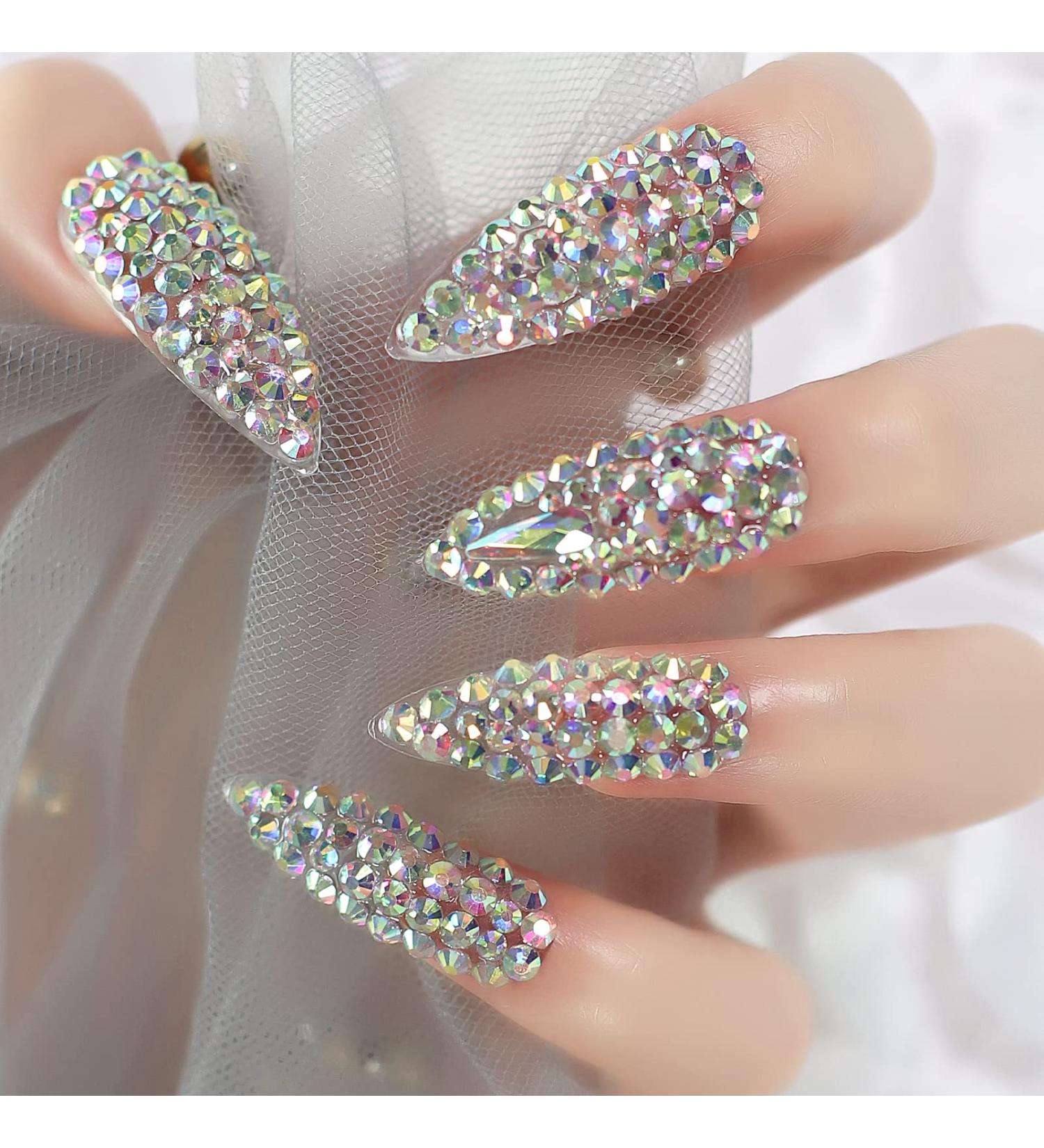 3D Rhinestone Full Cover Super Long Stiletto Fake Nails Set for Wedding Party - Luxury Manicure Nail Art Tips - Buy Online on SooperMarket.com