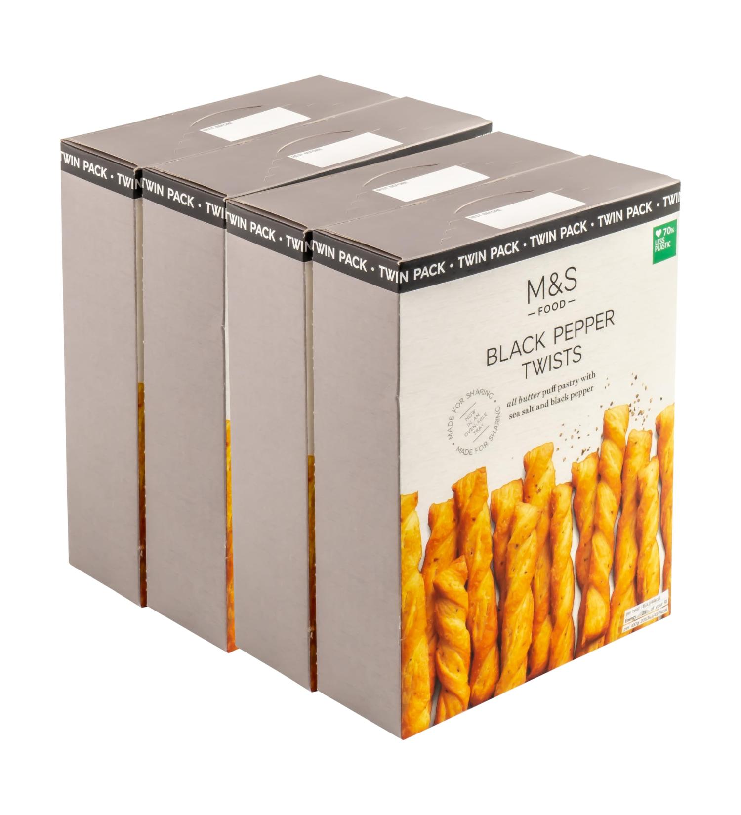 M&S Marks & Spencer Black Pepper Twists All Butter Puff Pastry with Sea Salt Made in France 500g (4 x 125g)