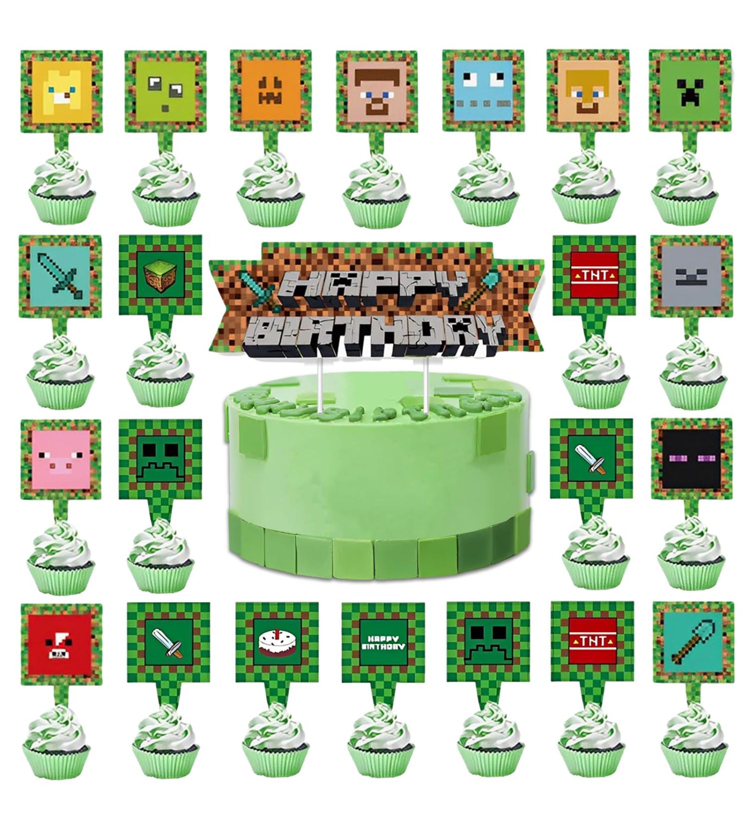 40 Pieces Pixel Cake Toppers - Video Game Muffin & Cake Decorations for Young Girls' Birthday Parties - Green Pixel Tortendeko - Buy Online on SooperMarket.com
