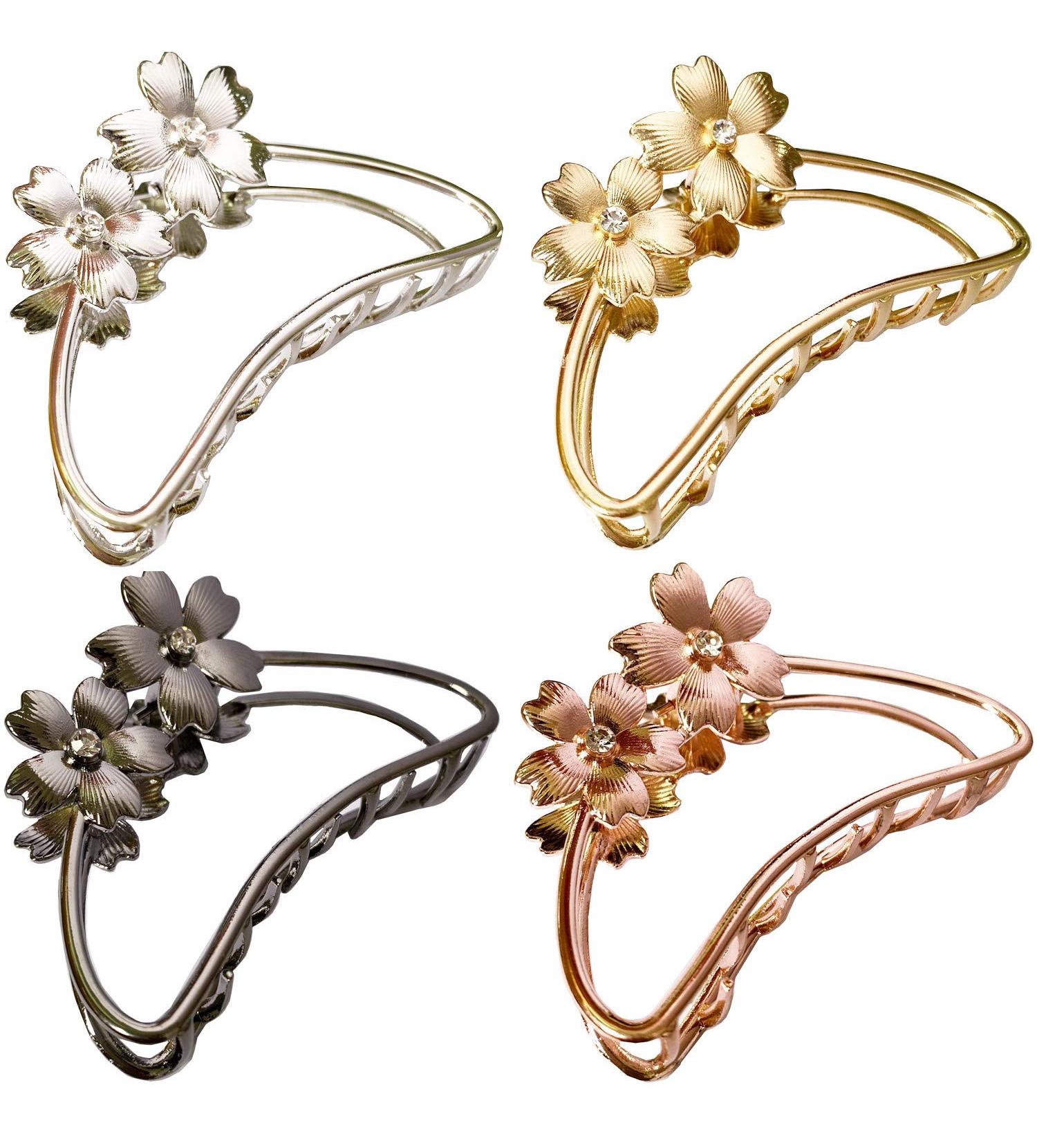 TANG SONG 4PCS Double Flower Shaped Metal Hair Claw Clips Set - Women's Hair Catch Barrette Jaw Clamp for Thick Hair (Silver, Gold, Rose Gold, Black) - Buy Online on SooperMarket.com