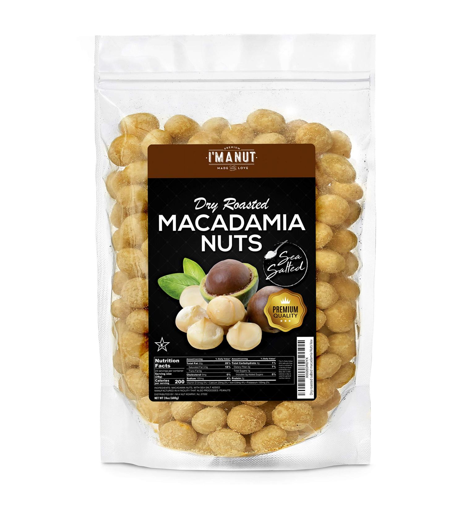Oven Dry Roasted Macadamia Nuts with Sea Salt - 24 oz | Fancy Whole | 100% Natural Macadamia Nuts | No Oil or PPO | 1.5 lb Pack - Buy Online on SooperMarket.com