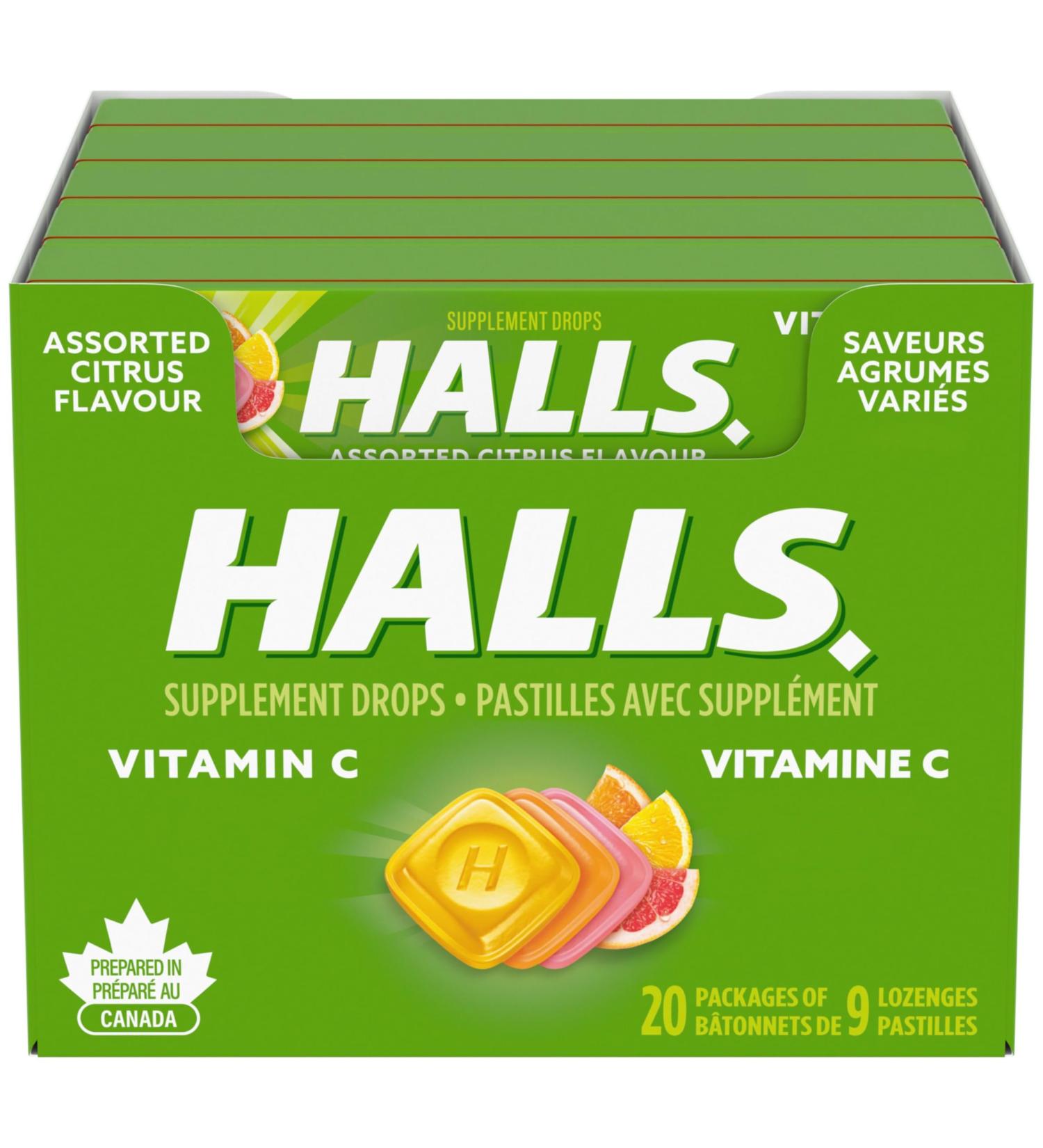 Halls Vitamin C Assorted Citrus Cough Drops 9 count 20 Packs Cough Drops Vitamin C 180 count (Pack of 1) - Buy Online on SooperMarket.com