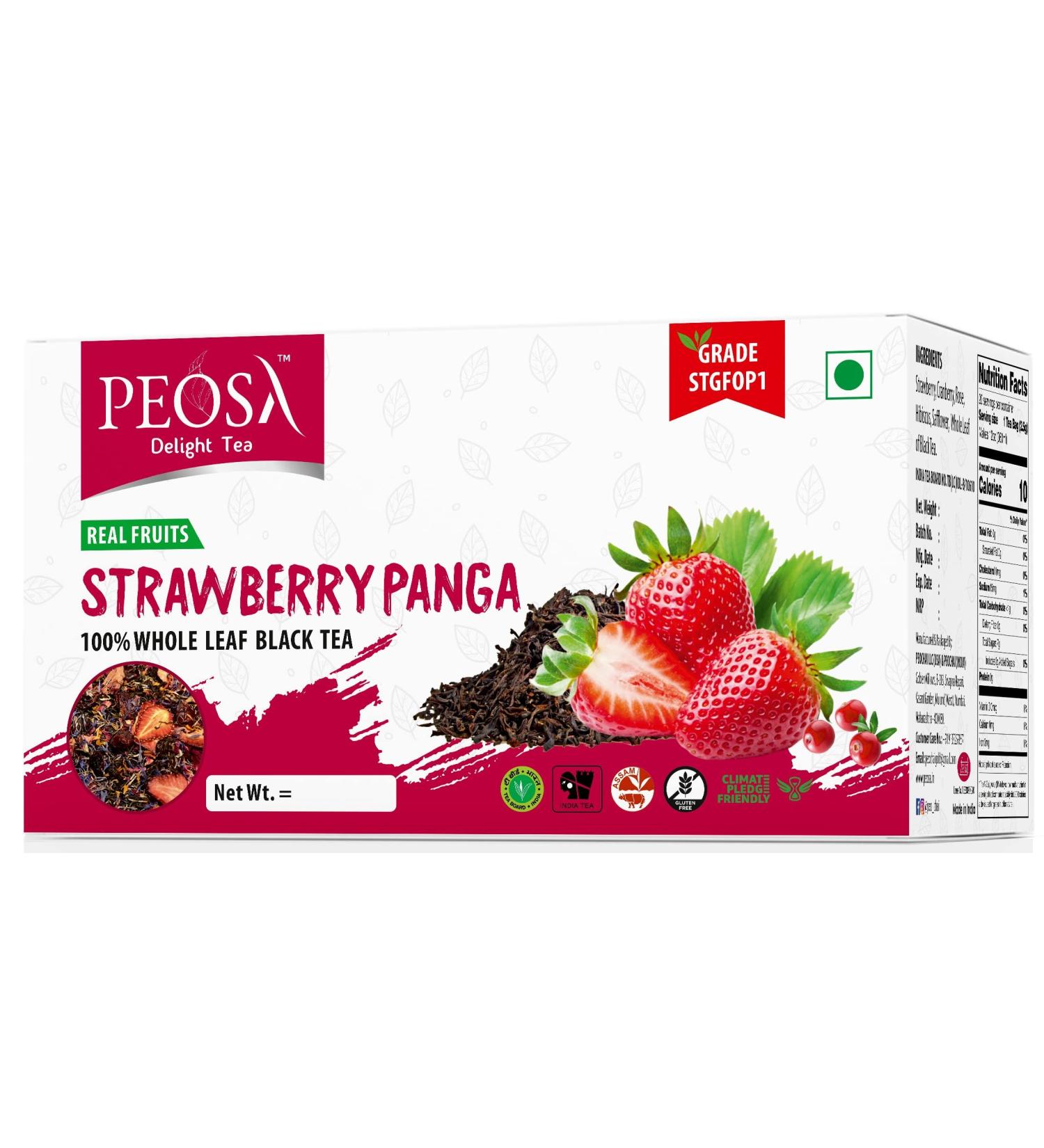 Peosa Delight Tea - Strawberry Panga Loose Leaf Black Tea Natural & Exotic Fruits Strawberry - Cranberry - Rose - Hibiscus Hot & Iced Tea Natural Flavors 3.52 oz Box 40 cups. - Buy Online on SooperMarket.com