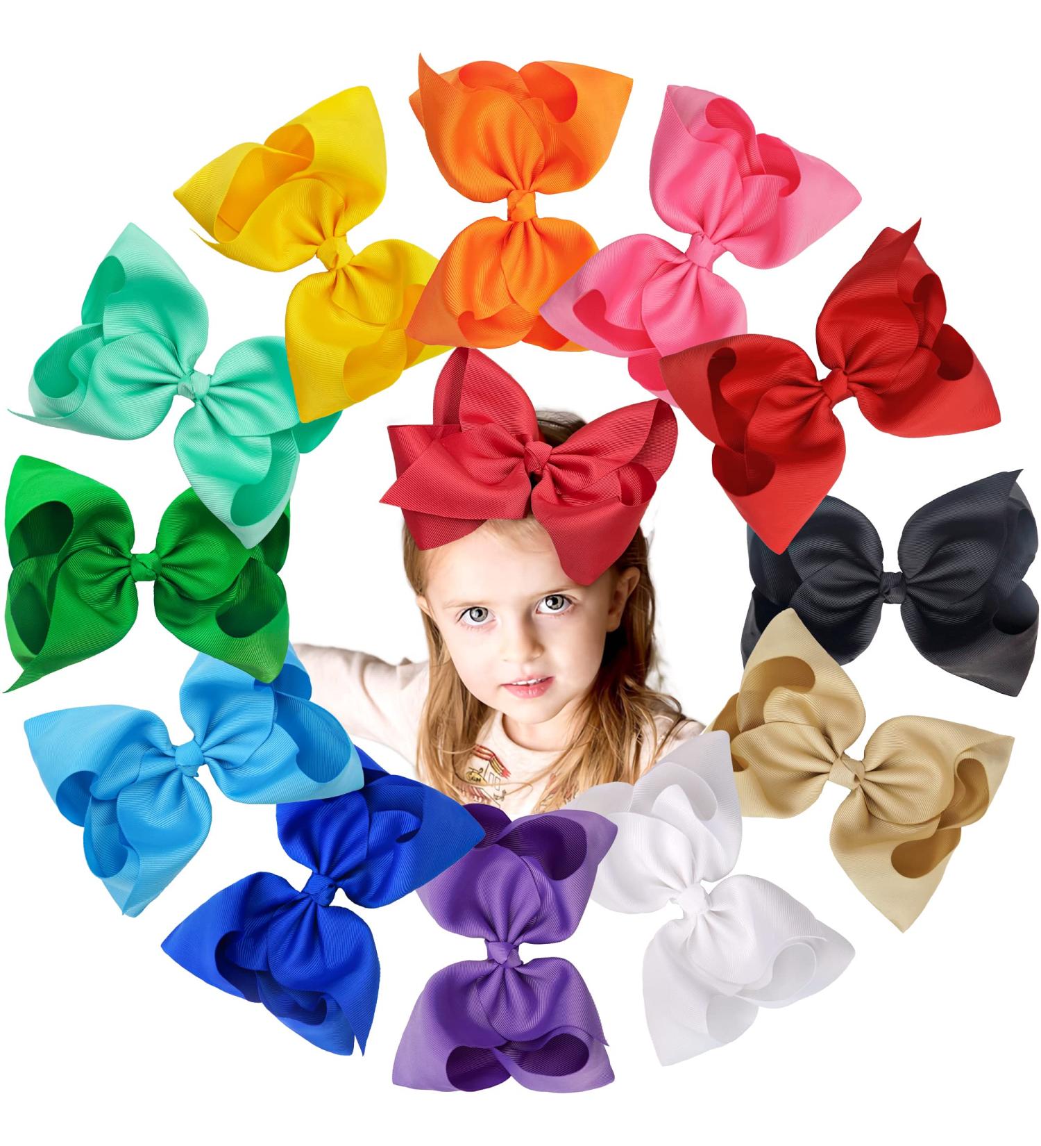 Cellot Boutique 12 Pcs Big Hair Bows Clips for Teens Girls - 8 Grosgrain Ribbon, Durable Metal Clips - Perfect for Girls, Toddlers, Teenagers - Buy Online on SooperMarket.com