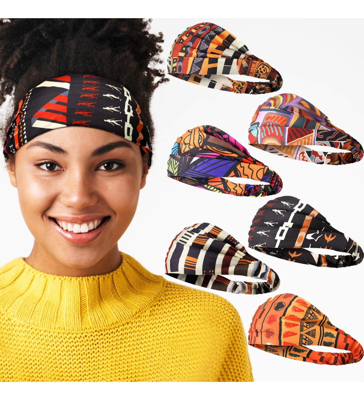 6-Piece African Boho Print Headbands for Women & Girls | Wide Elastic Turban Headwraps for Yoga & Sports - Buy Online on SooperMarket.com