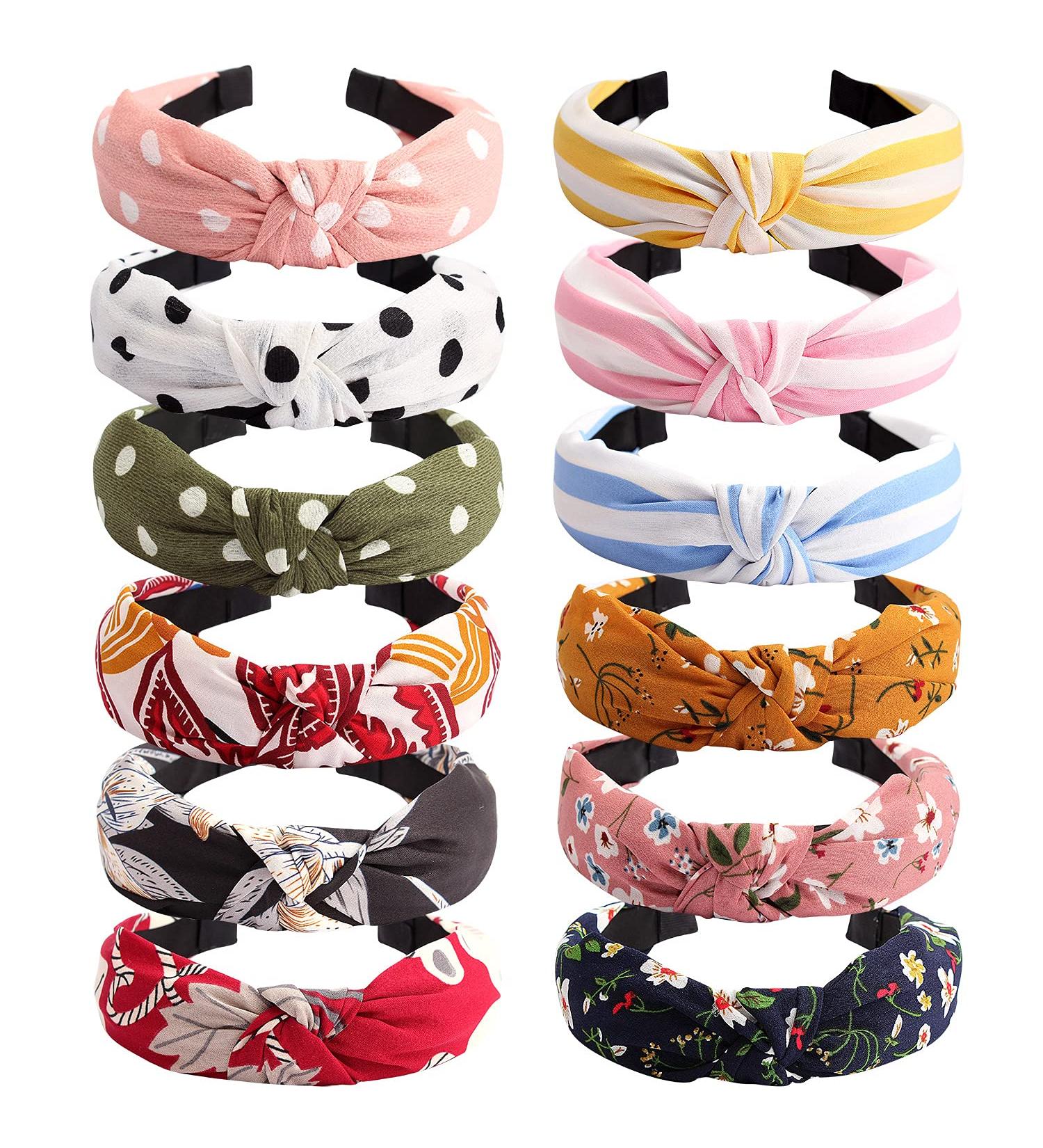 12 Pack Wide Knot Headbands for Women - Elastic Turban Boho Hair Accessories - Buy Online on SooperMarket.com