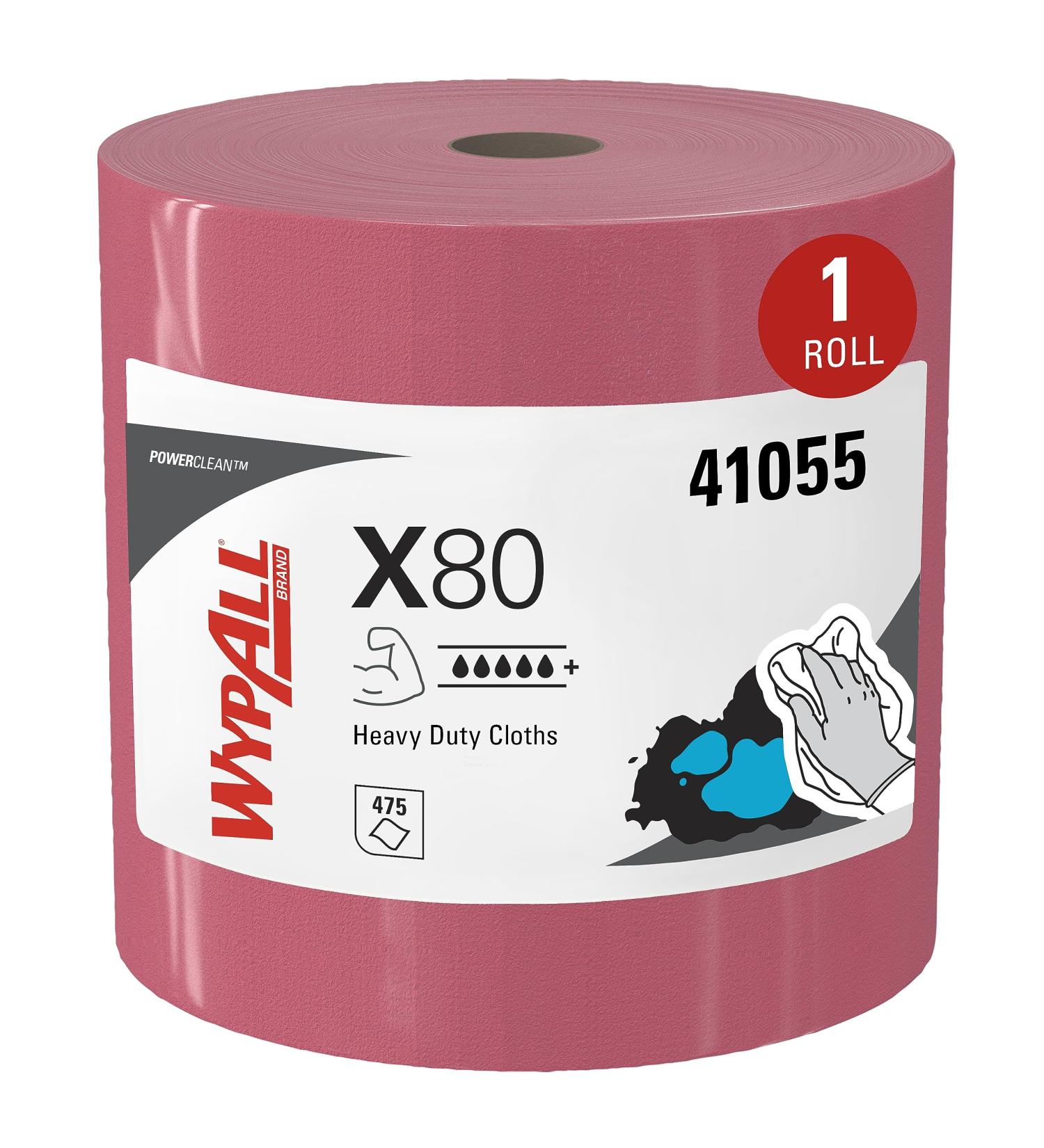 WypAll Power Clean X80 Heavy Duty Cloths - 475 Sheets Jumbo Roll Red | 1 Roll per Case | Ideal for Industrial Cleaning - Buy Online on SooperMarket.com