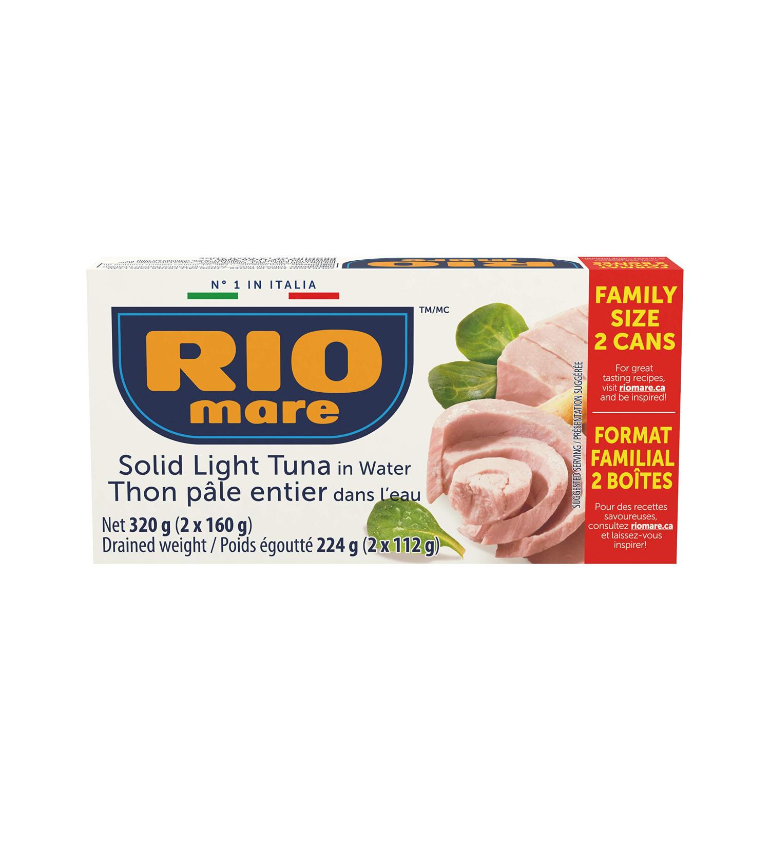 Rio Mare - Solid Light Tuna in Water - Canned Tuna in Water High in Protein Ready to Eat Snack - 160g (2 Cans) 320 g (Pack of 1) - Buy Online on SooperMarket.com