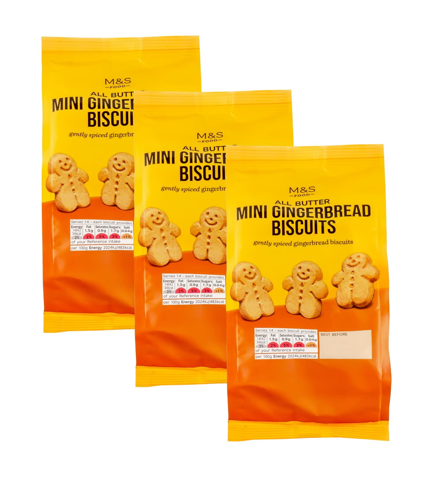M&S Marks & Spencer Scottish All Butter Mini Gingerbread Biscuits Gently Spiced Vegetarian - 3 x 100g Bags - Buy Online on SooperMarket.com
