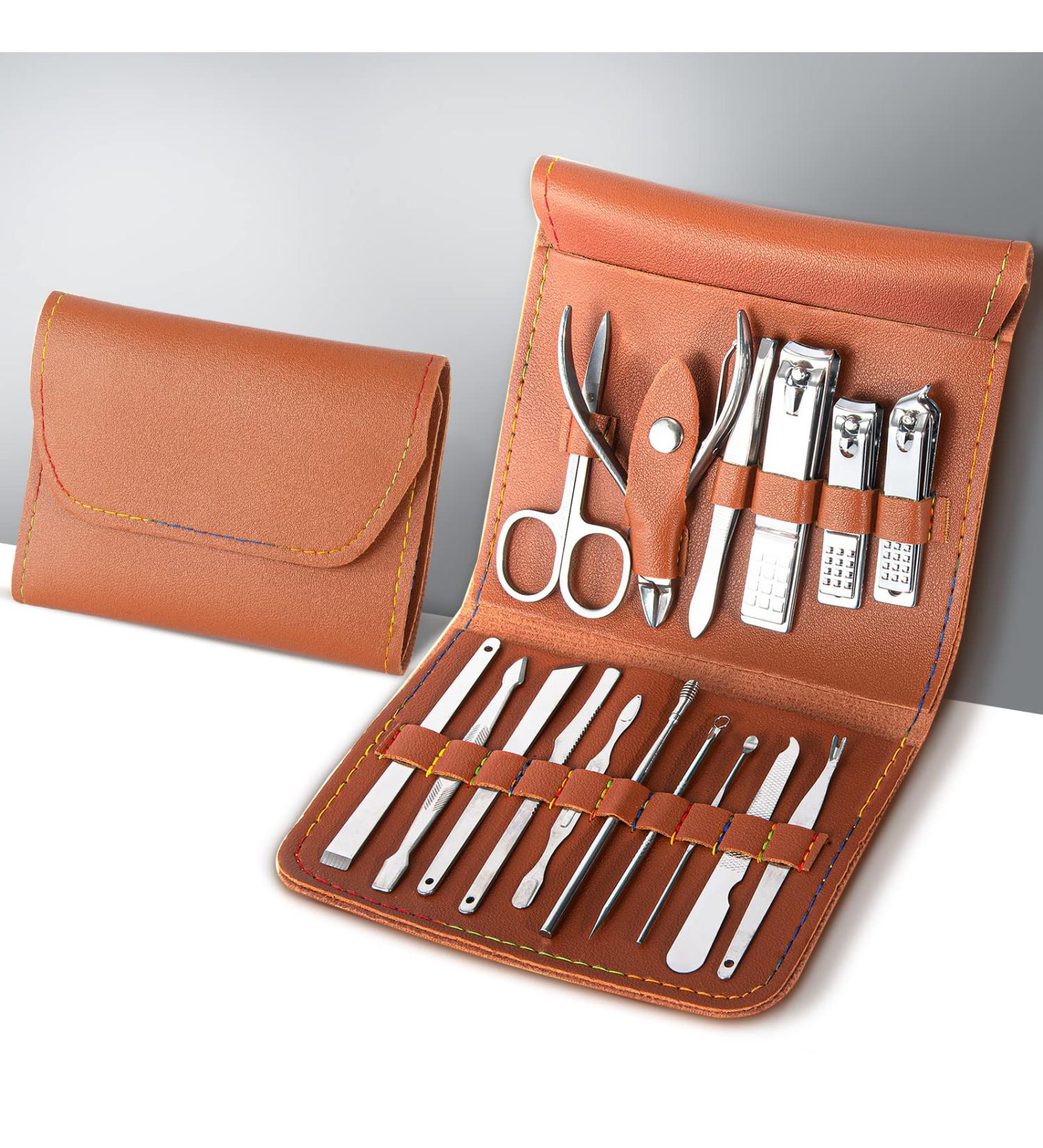 16pcs Stainless Steel Professional Nail Clippers Manicure Set Manicure & Pedicure Care Tools Set Grooming Kit for Thick Fingernail Toenail Men Women Travel Nail Clipper Set with Portable Folding Bag - Buy Online on SooperMarket.com