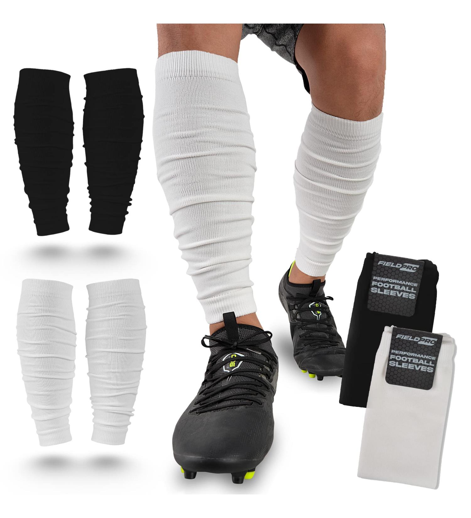 FieldPro Football Leg Sleeves - 2 Pairs | Adult & Youth Sizes | 6 Colors Available | Calf Compression for Men | Medium Size in Black/White - Buy Online on SooperMarket.com