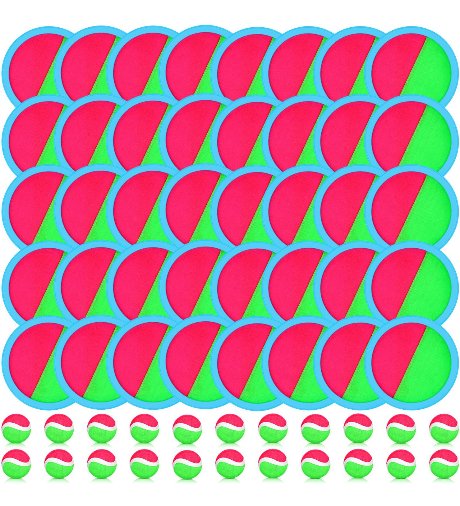 Vinsot Kids Toss and Catch Game Set - 40 Paddles, 20 Balls - Outdoor Beach Sports Game for Kids and Adults - Pink Green Blue - Buy Online on SooperMarket.com