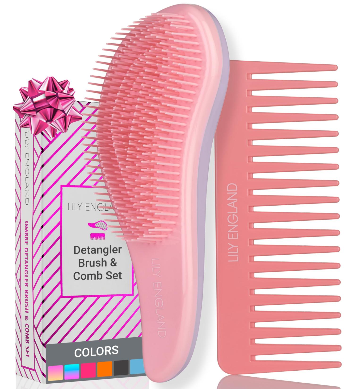 Detangle Hair Brush and Wide Tooth Comb Set for Women and Kids - Lily England (Lilac Pink) - Buy Online on SooperMarket.com