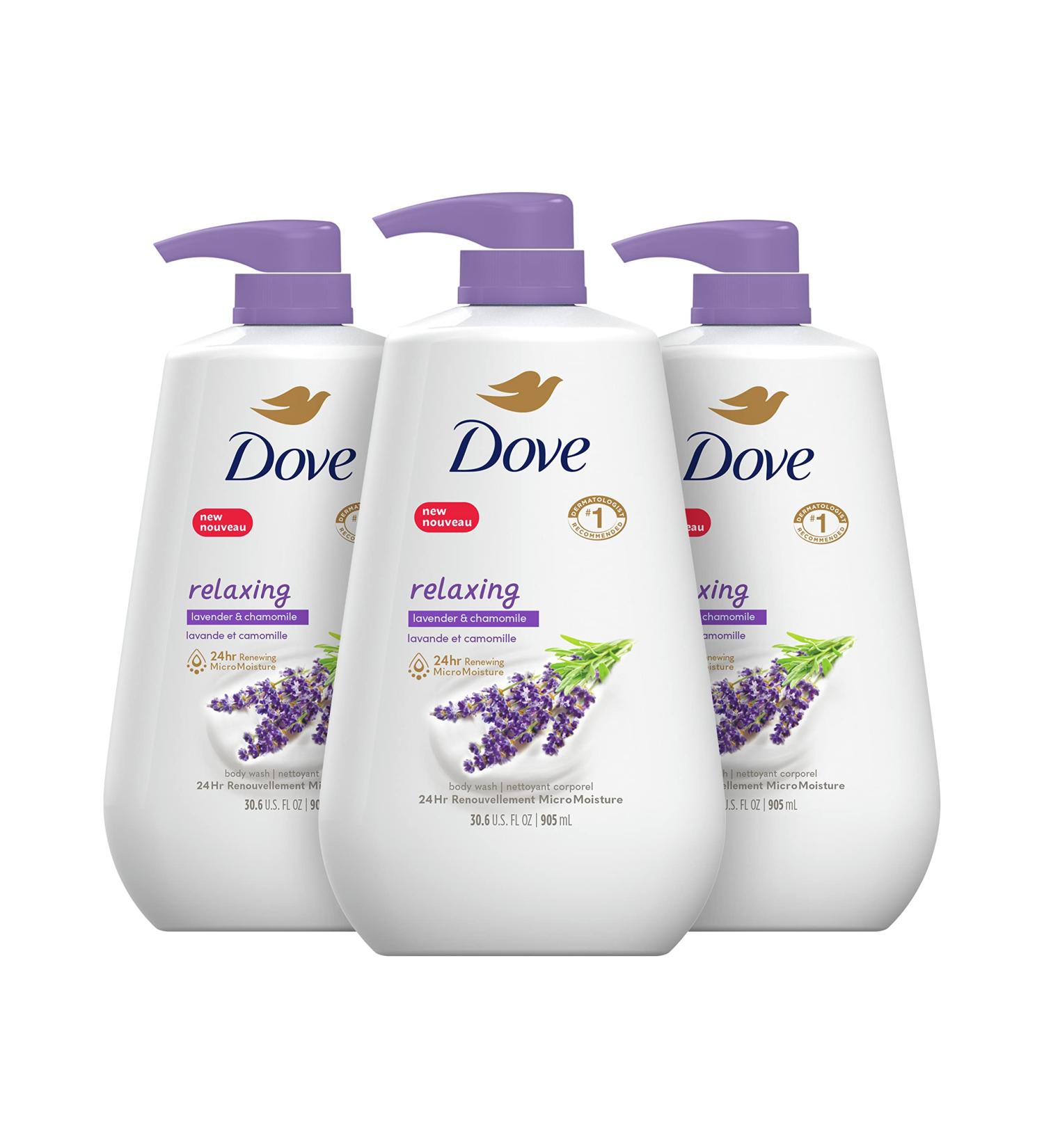 Dove Body Wash with Pump, Lavender Oil & Chamomile, 3 Pack - 30.6 oz | Gentle Skin Cleanser with 24hr Renewing MicroMoisture - Buy Online on SooperMarket.com