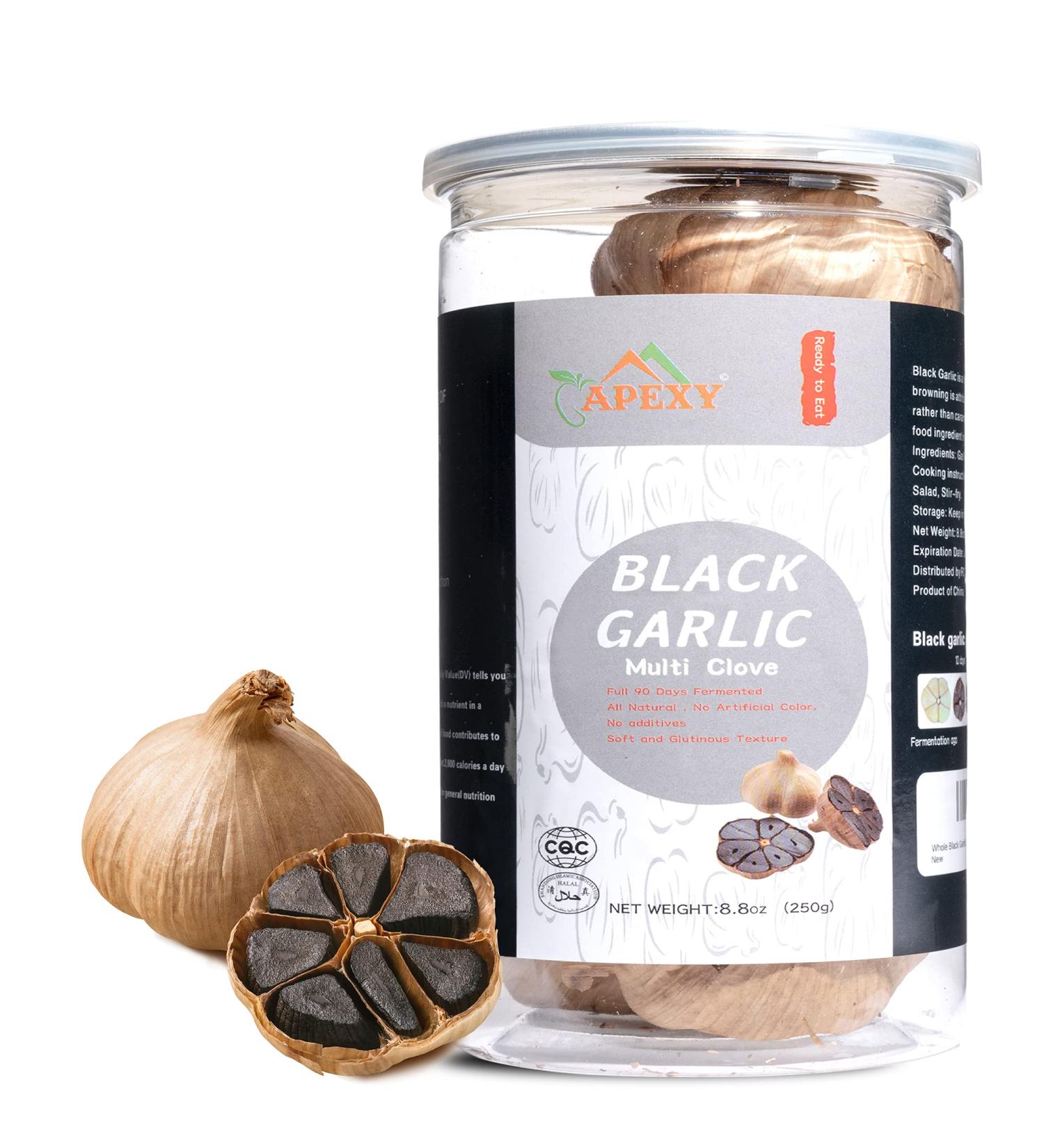 APEXY Whole Black Multi Clove Garlic | Fermented 90 Days | Gourmet Superfood | Halal Certified | 8.5 Oz Jar | Pack of 1 - Buy Online on SooperMarket.com