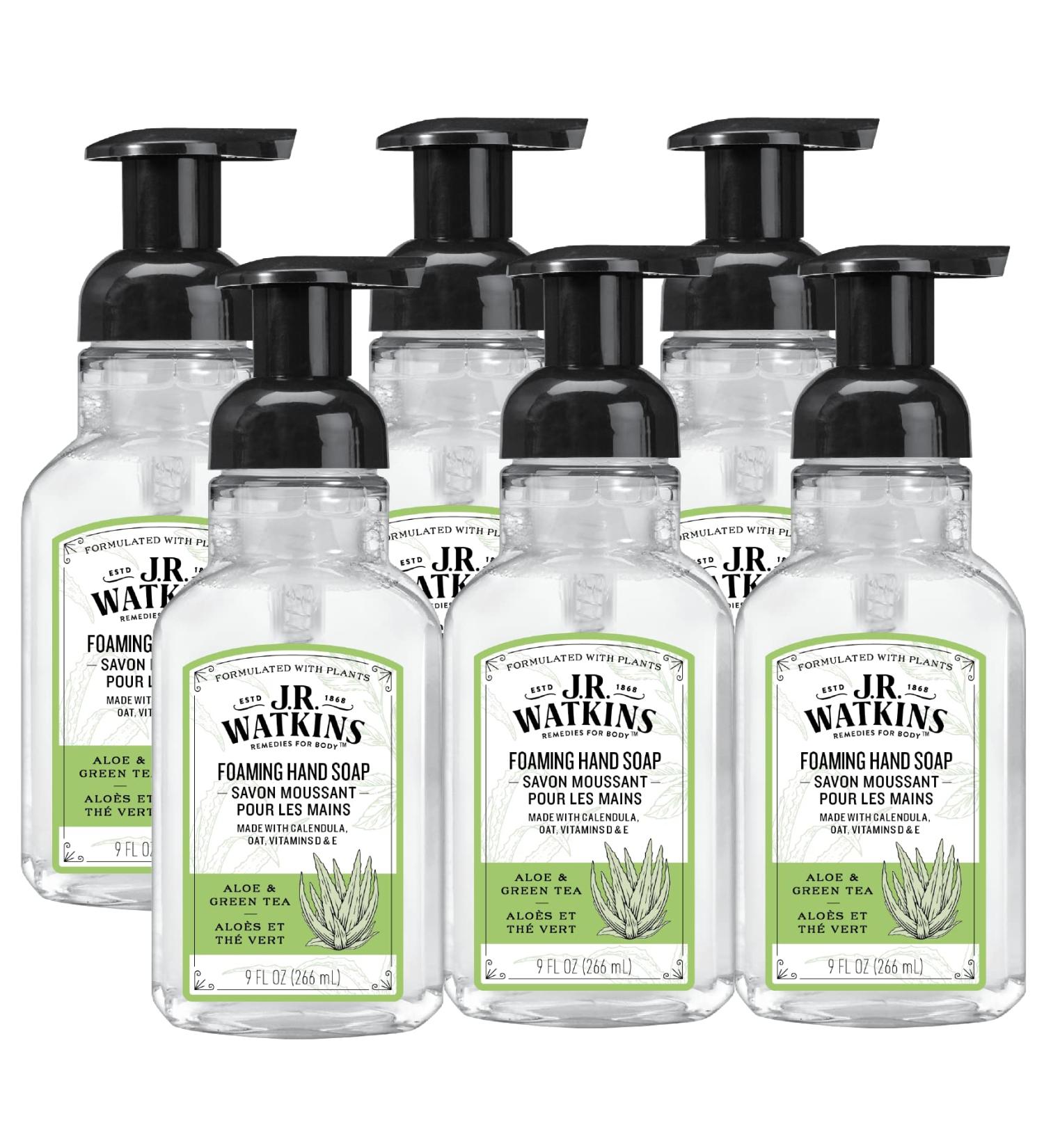 J.R. Watkins Foaming Hand Soap Pump 6 Pack - All Natural, Moisturizing Aloe & Green Tea Hand Soap Foam - Alcohol-Free, Cruelty-Free, USA Made - Ideal for Kitchen or Bathroom - 9 fl oz - Buy Online on SooperMarket.com
