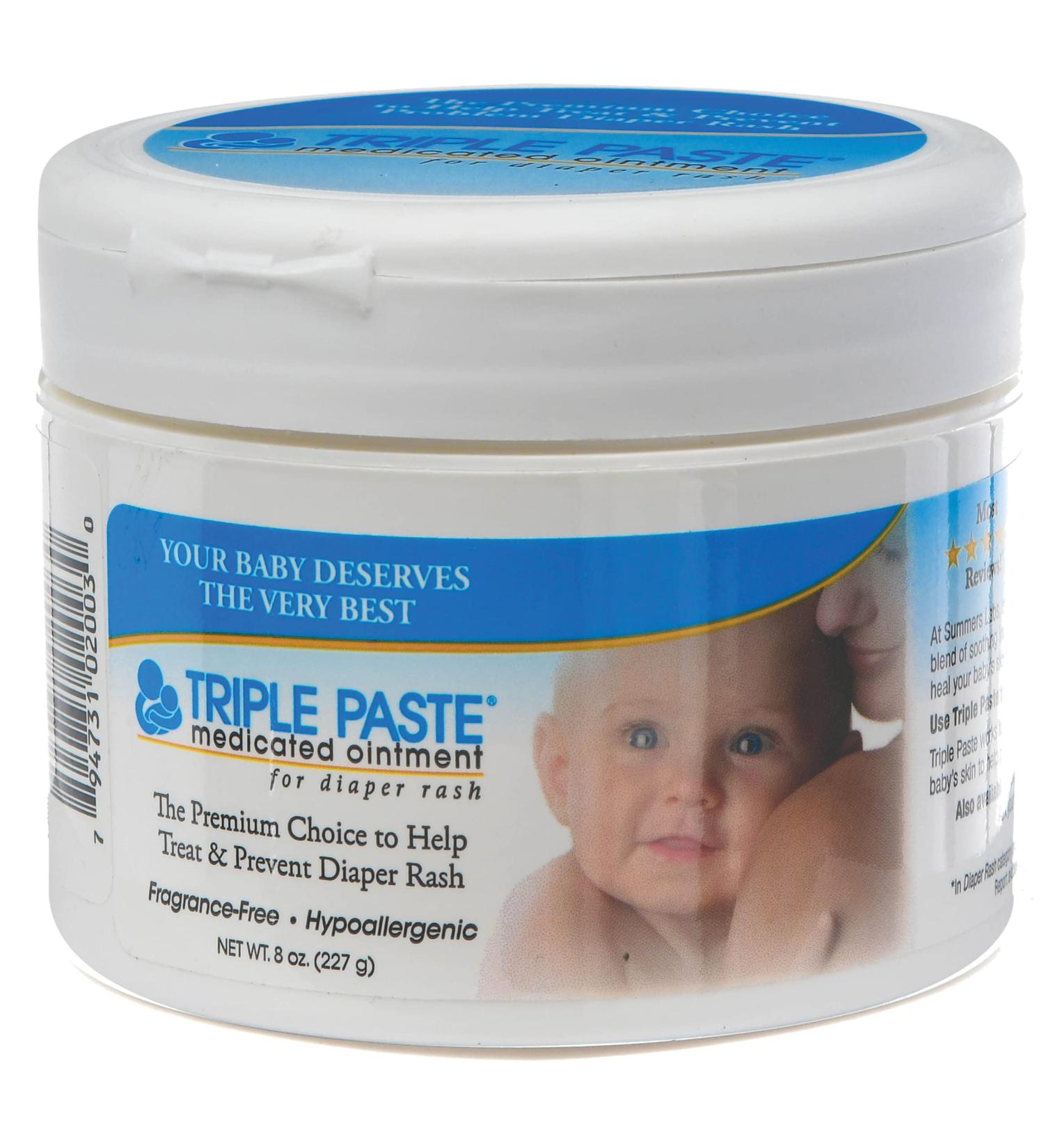 Triple Paste Diaper Rash Cream 8oz with Zinc Oxide - Hypoallergenic Baby Ointment Essential for Baby Care | Includes Brexonic Baby Butt Cream Applicator - Buy Online on SooperMarket.com