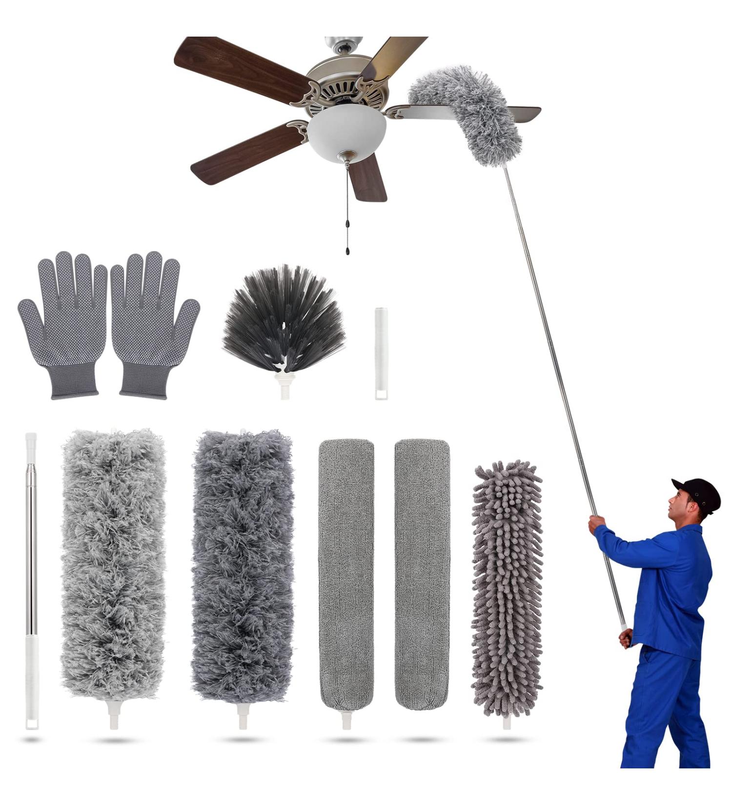 Duster with Extension Pole for Cleaning High Ceilings & Low Places - Ideal for Ceiling Fans, Cabinets, Sofas & Small Spaces - Buy Online on SooperMarket.com