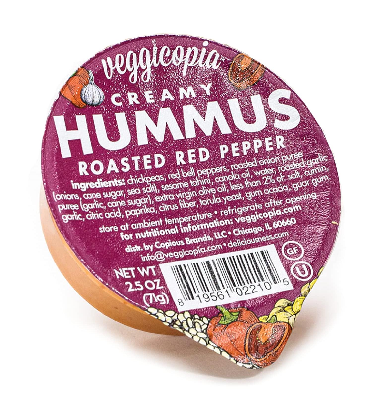 Veggicopia Creamy Roasted Red Pepper Hummus 2.5 oz Dip Cup Singles (Pack of 24) | High Protein, Shelf-Stable Snack | Vegan, Gluten-Free, Non-Dairy | Michelin Star Chef Crafted, All-Natural - Buy Online on SooperMarket.com