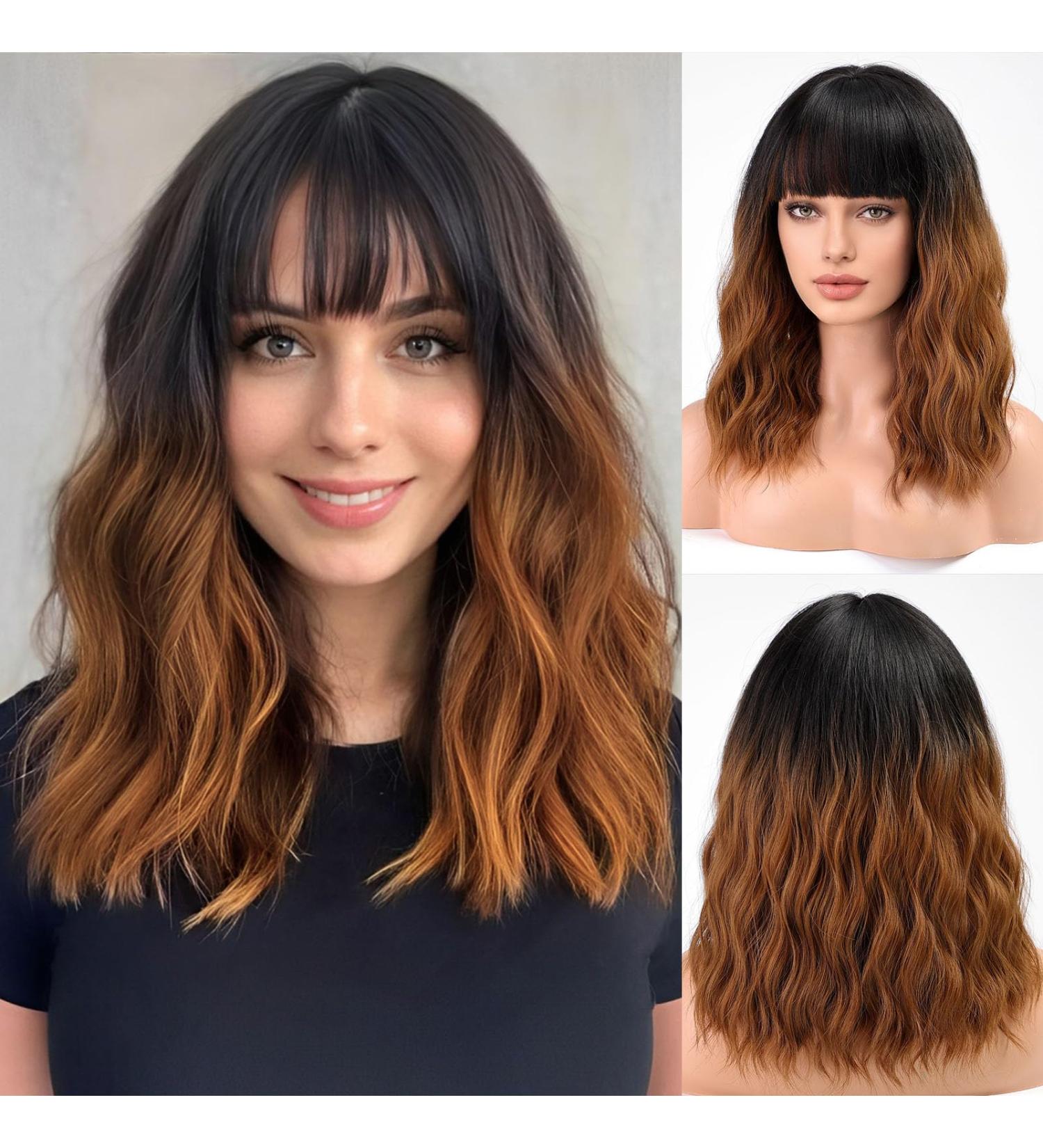 Buy Haircube Short Bob Wig with Bangs - Heat-Resistant Synthetic Ombre Brown Wig for Parties Cosplay & Daily Wear - Buy Online on SooperMarket.com