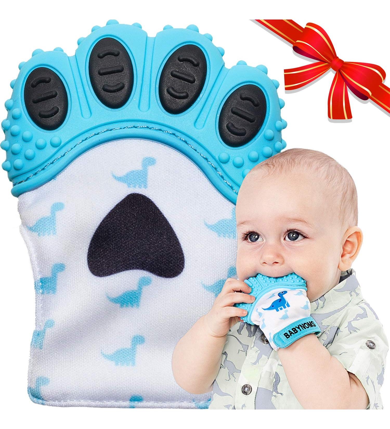 BabyNoms Teething Mitten - Dino Blue | Safe Silicone Teething Toy for Self-Soothing Relief - Buy Online on SooperMarket.com