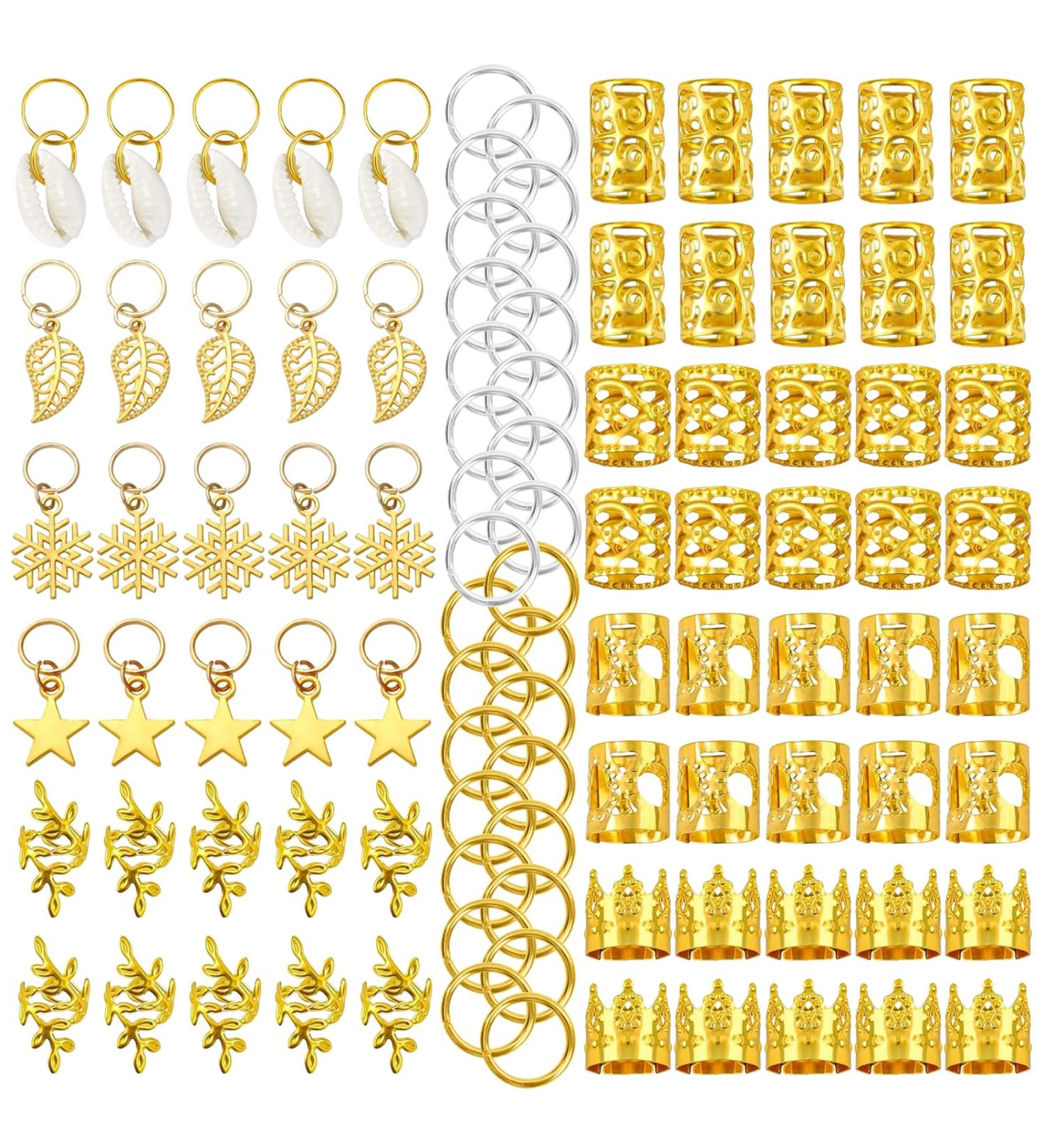 Hair Beads for Braids Xerteam 100 Pieces Hair Jewelry Rings Gold Hair Accessories Hair Cuffs and Braid Rings Hair Charms Dreadlock Accessories FOR Girl Women Men Hair Braids Decoration - Buy Online on SooperMarket.com