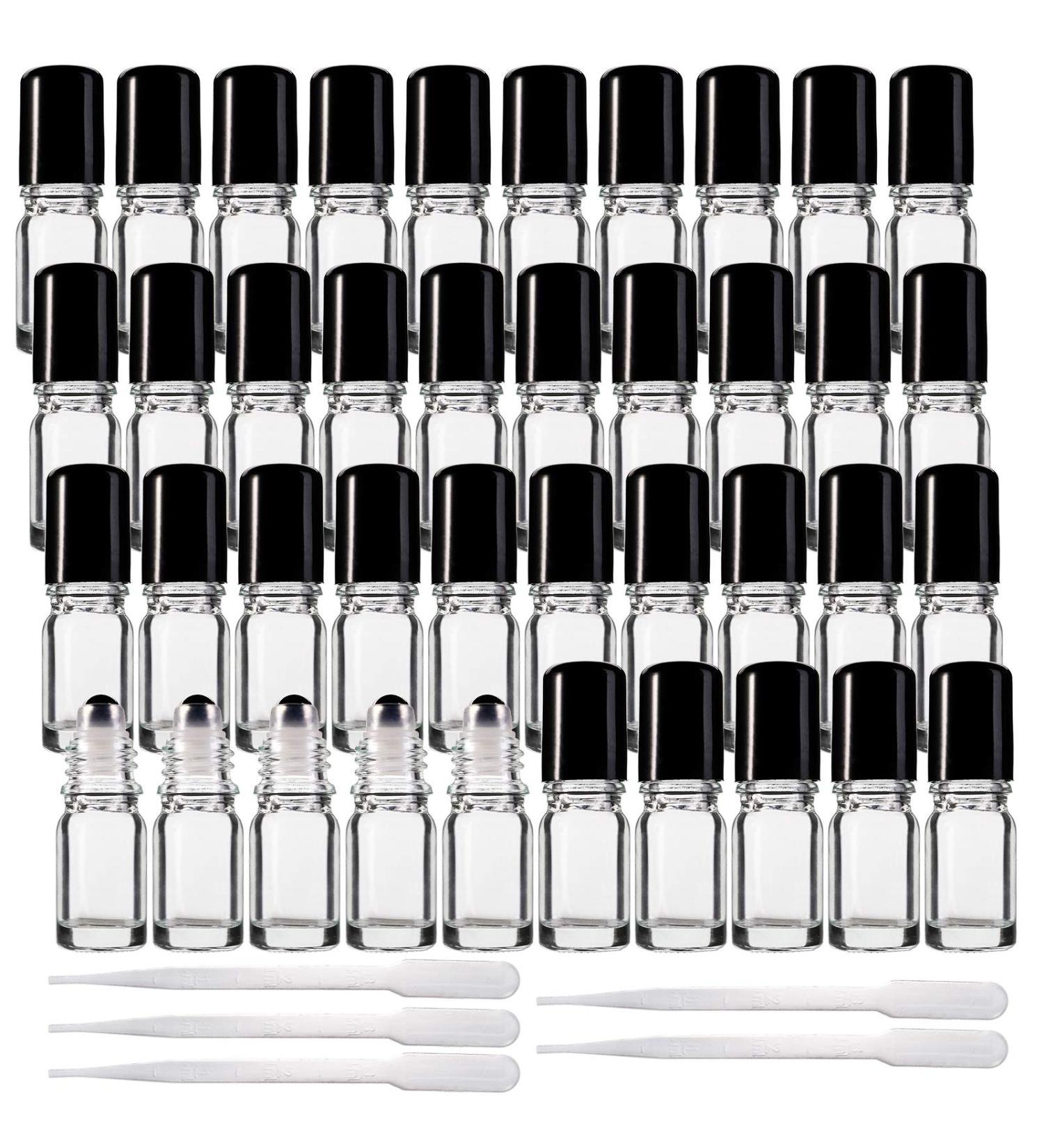 Jucoan 40 Pack 5ml Clear Glass Roll on Bottles Refillable Essential Oil Bottles with Stainless Steel Roller Balls and 5 Droppers for Sample Travel DIY Cosmetic Containers - Buy Online on SooperMarket.com