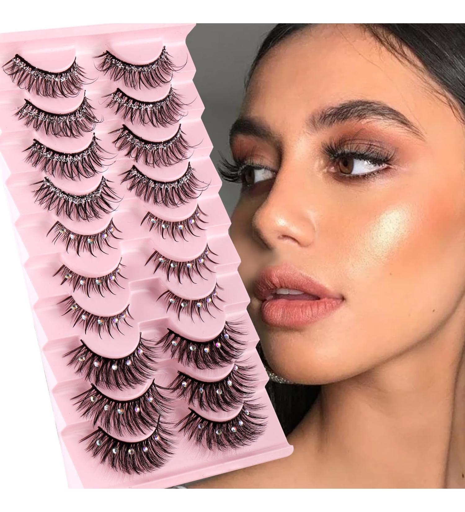 Joyeee False Eyelashes 10 Pairs Fake Eyelashes Glitter Diamonds Eye Lashes Reusable Easy to Wear and Remove Handmade Dramatic Fluffy Strip Lashes for Party Cosplay Costumes Festival Decoration Eyelashes#31 - Buy Online on SooperMarket.com