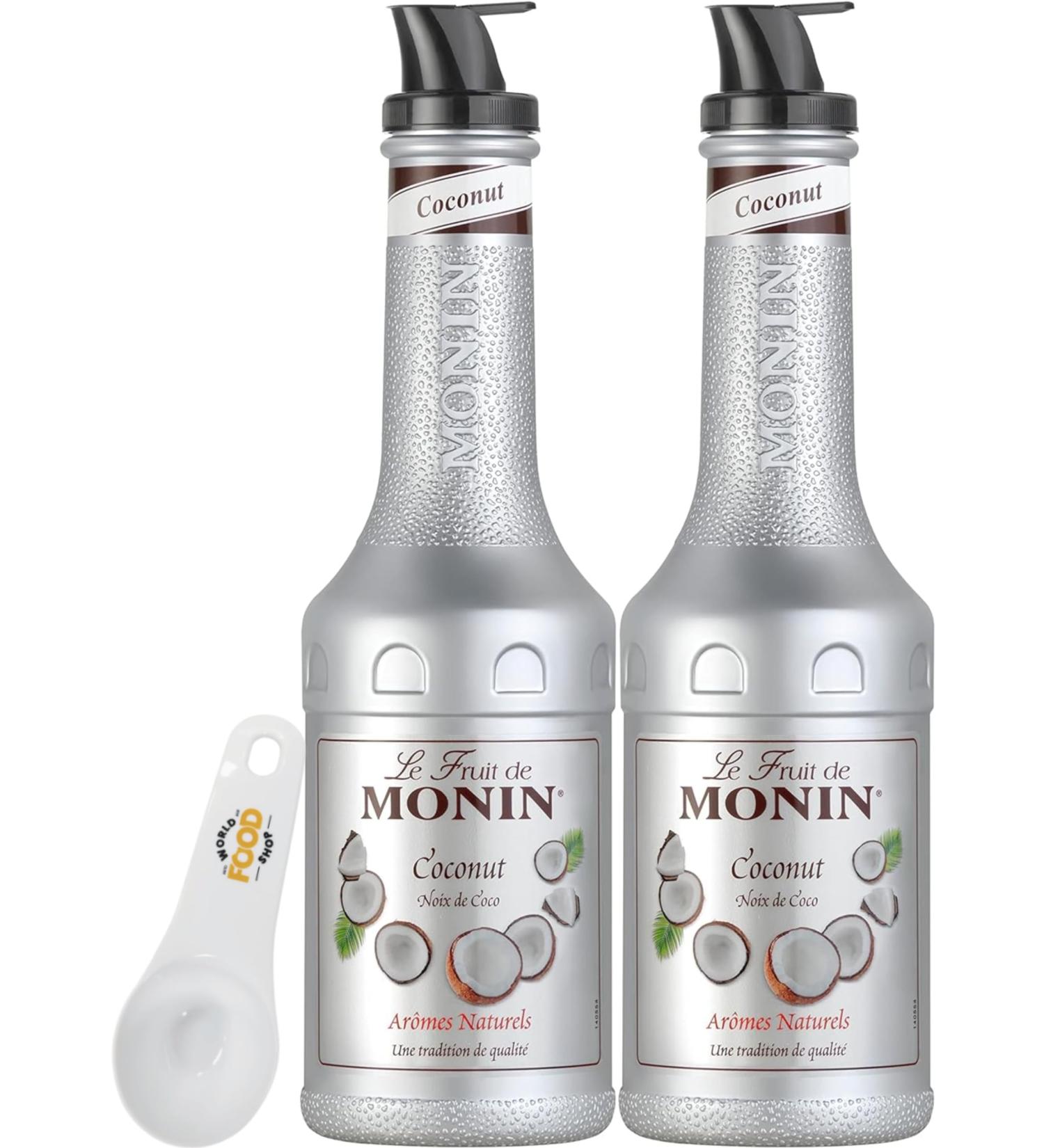 Monin Coconut Puree 1L - Pack of 2 with World Food Shop Scoop | Natural Coconut Flavour for Cocktails Smoothies and Culinary Creations - Buy Online on SooperMarket.com