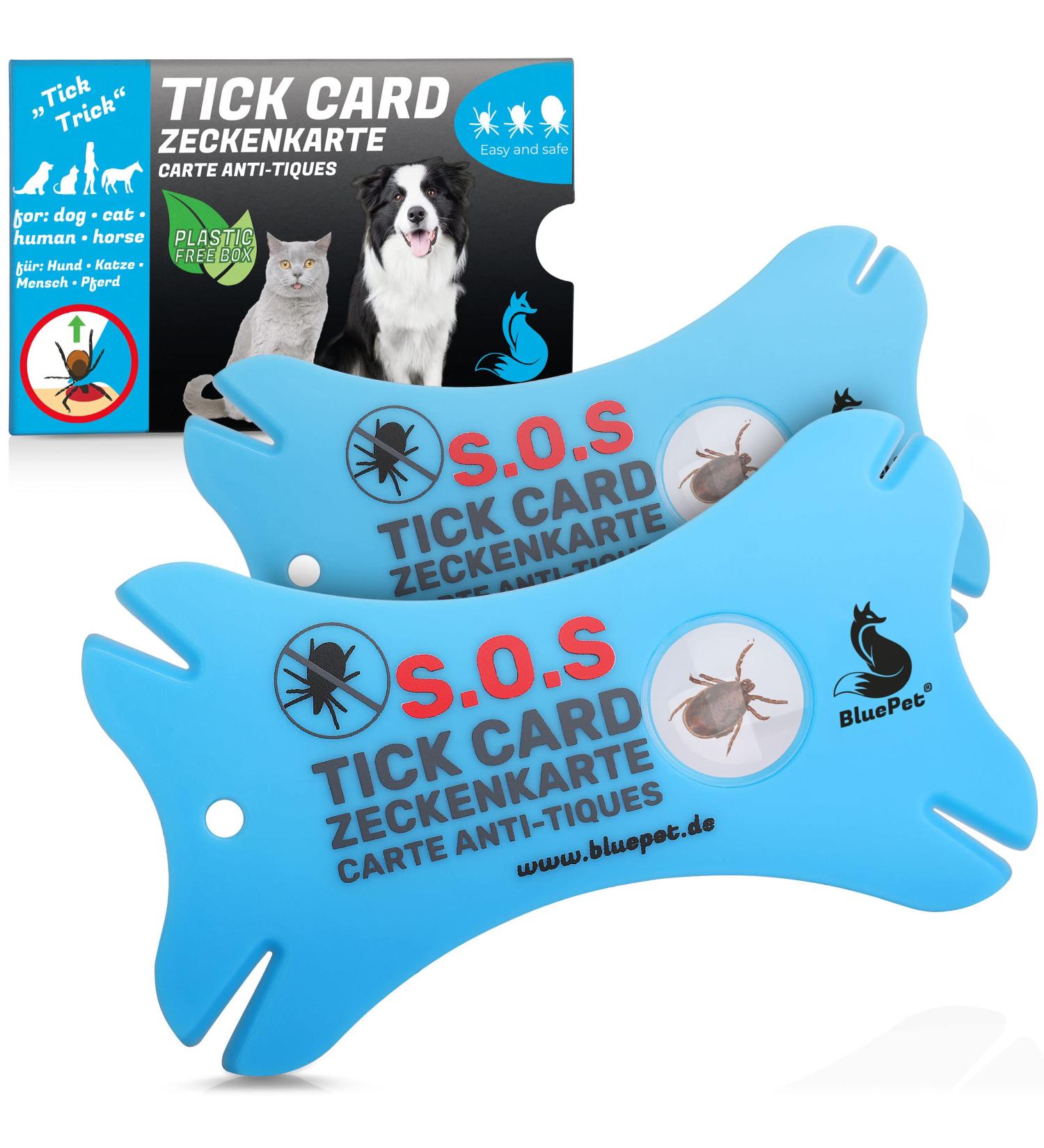 Bluepet 2x Tick Card with Magnifying Glass - Effective Tick Remover for Humans & Pets - First Aid Solution for Dogs & Cats - Buy Online on SooperMarket.com