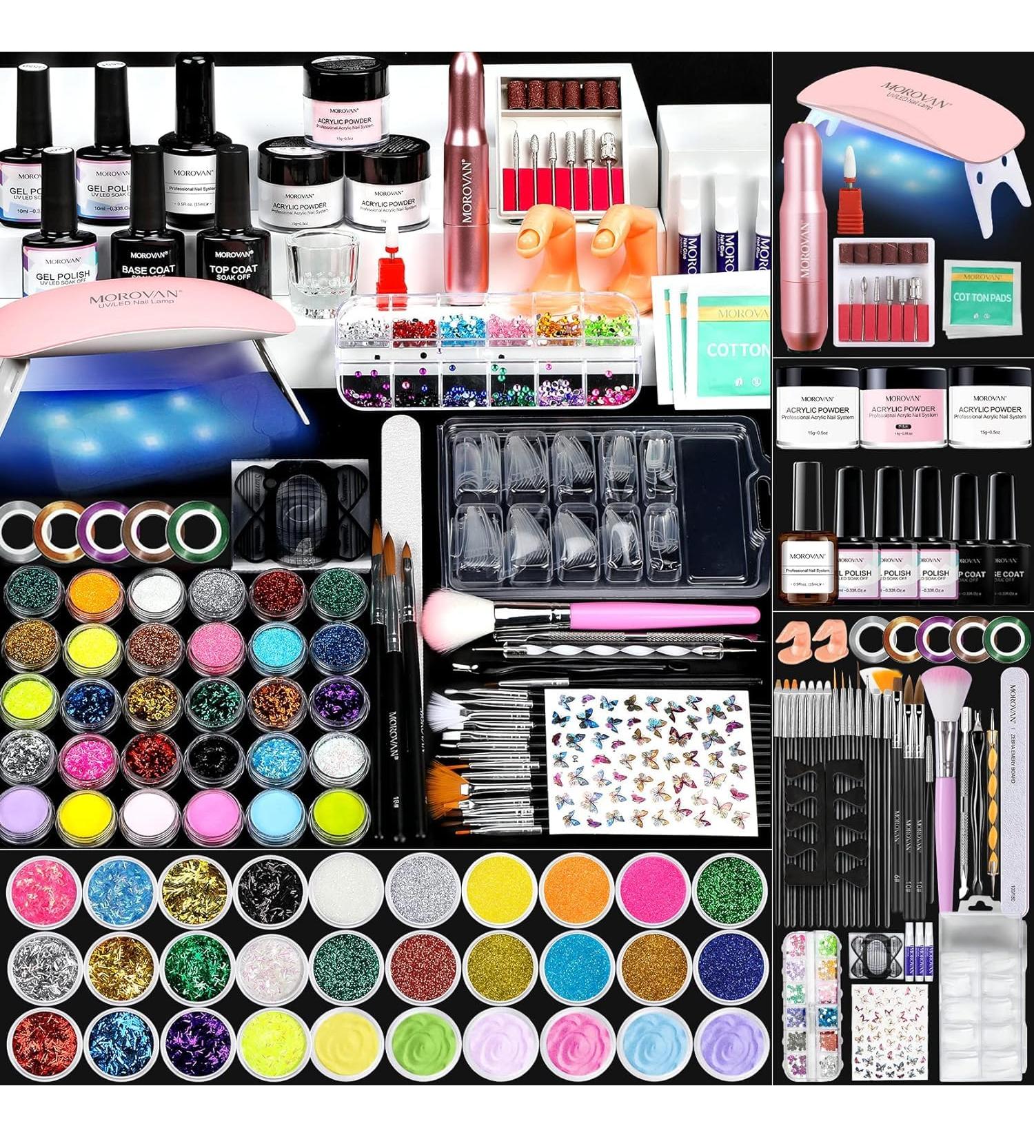 Morovan Acrylic Nail Set - Complete Starter Kit with Acrylic Powder Nail Lamp Drill & 4 UV Polish Colors for Beginners - Buy Online on SooperMarket.com